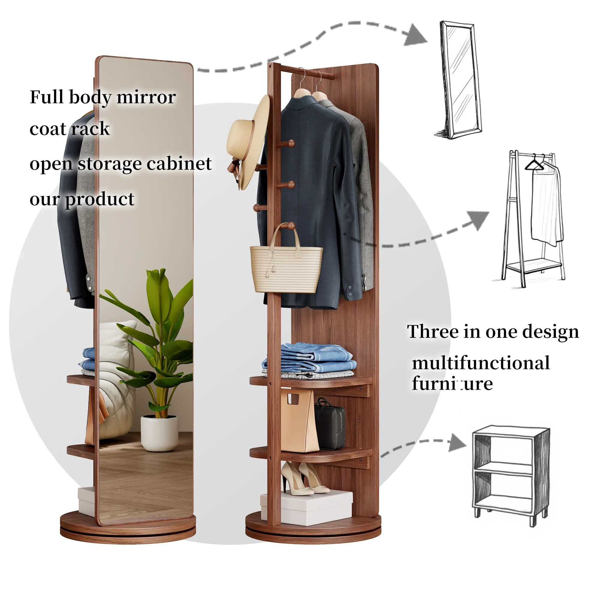 360° Rotating 69'x16' Multifunctional Full Length Mirror with Storage - Image 6