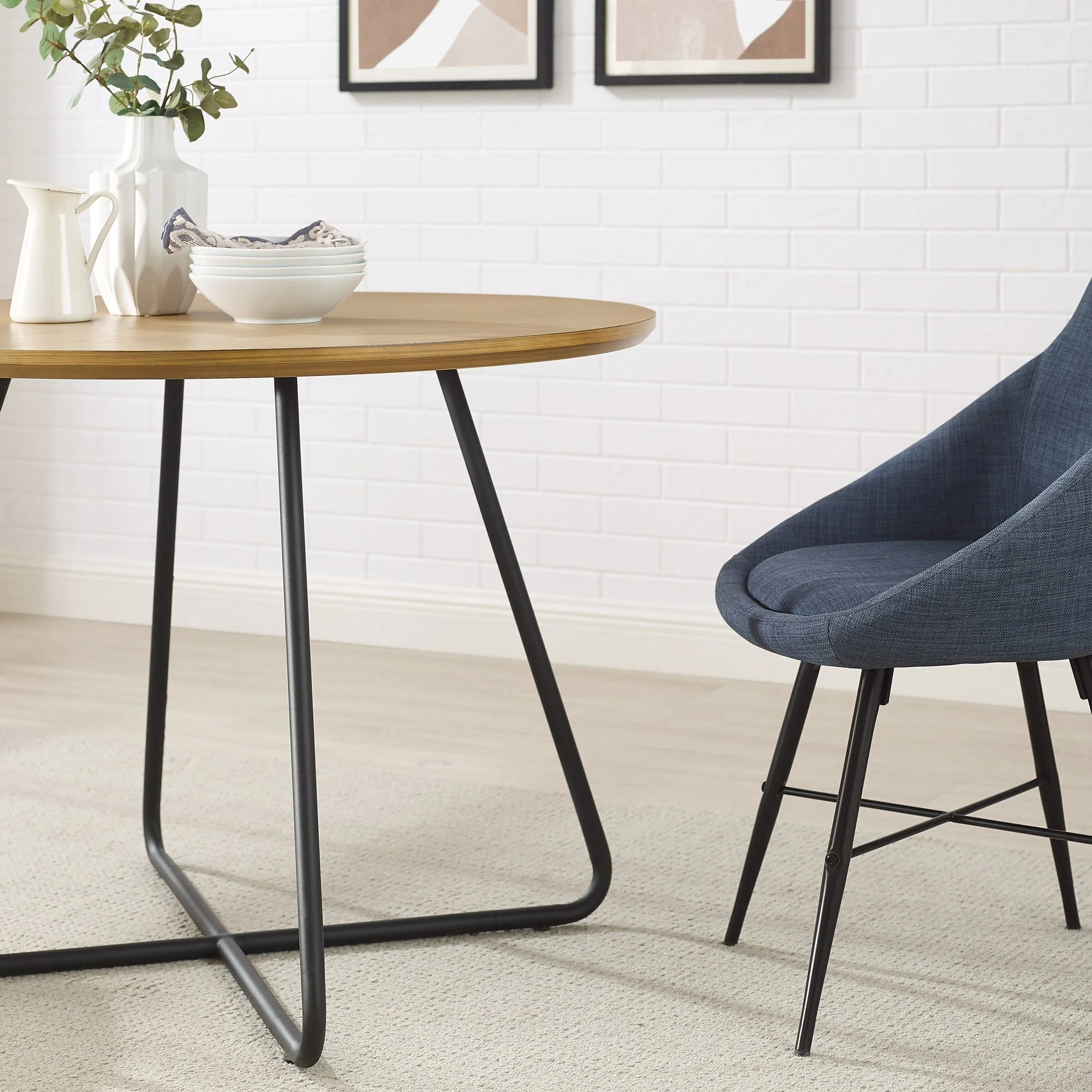 Alex 40" Modern Veneer and Metal Round Dining Table - Image 4