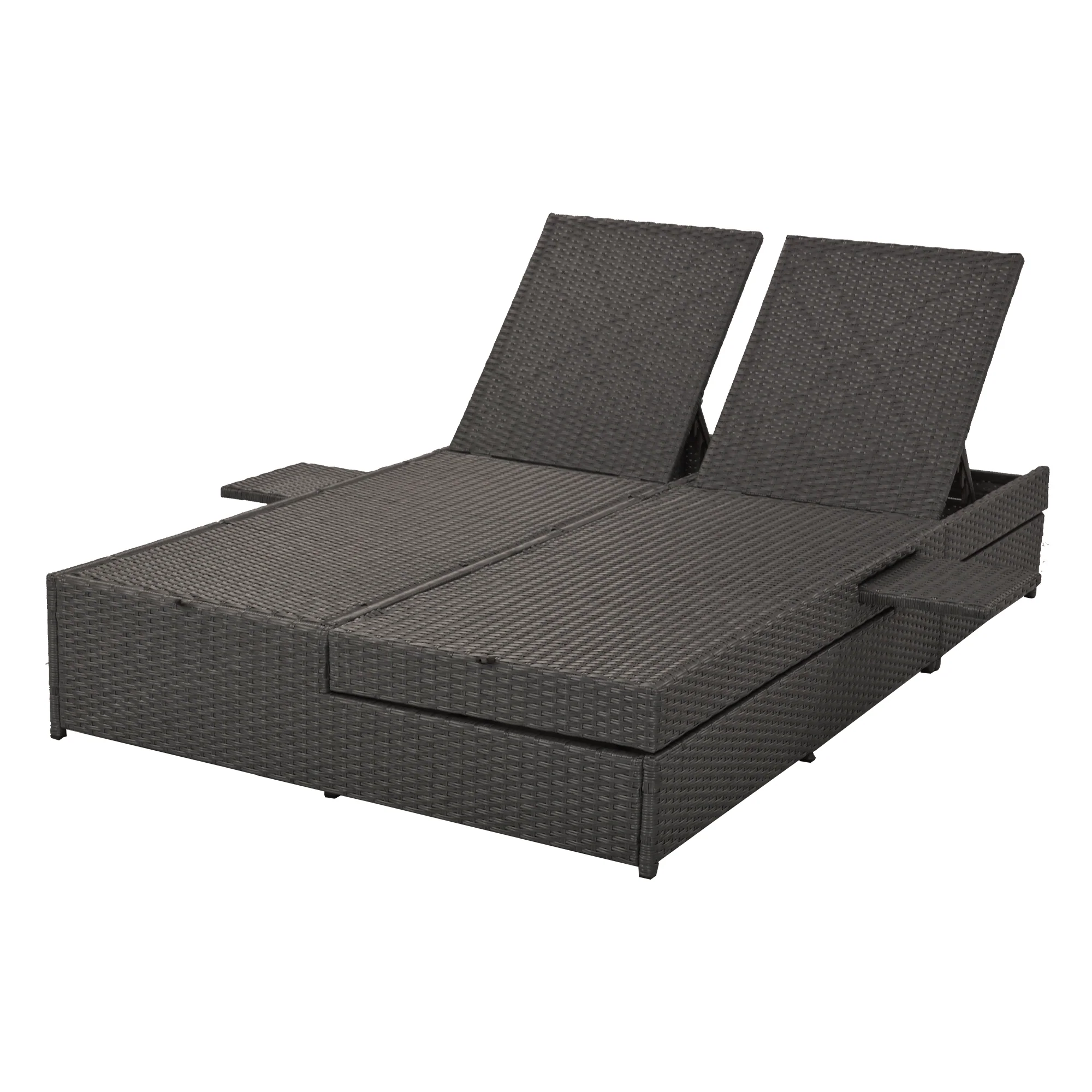 Walker Edison | Wicker Outdoor Double Sunbed Set - Image 20
