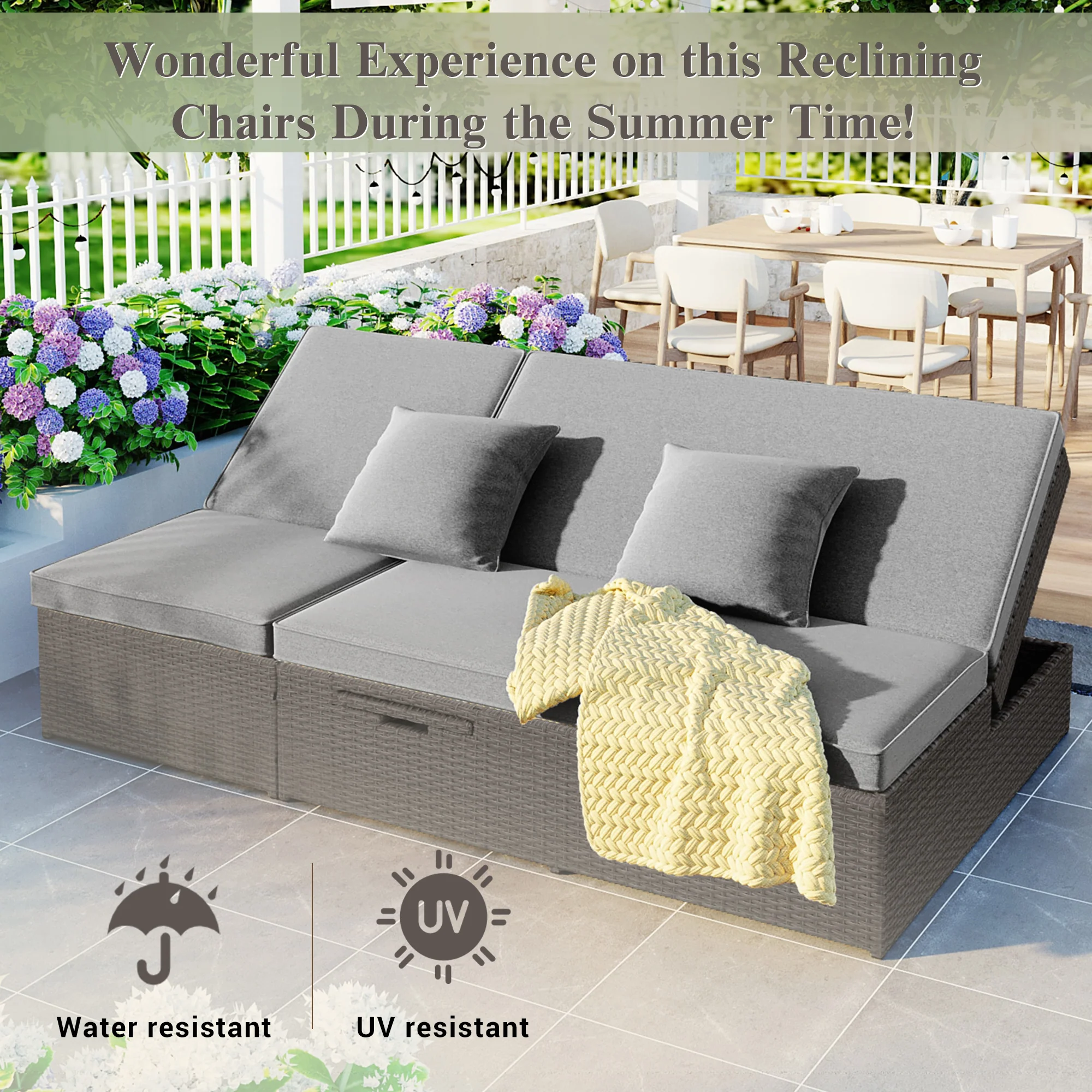 Walker Edison | Wicker Outdoor Double Sunbed Set - Image 4