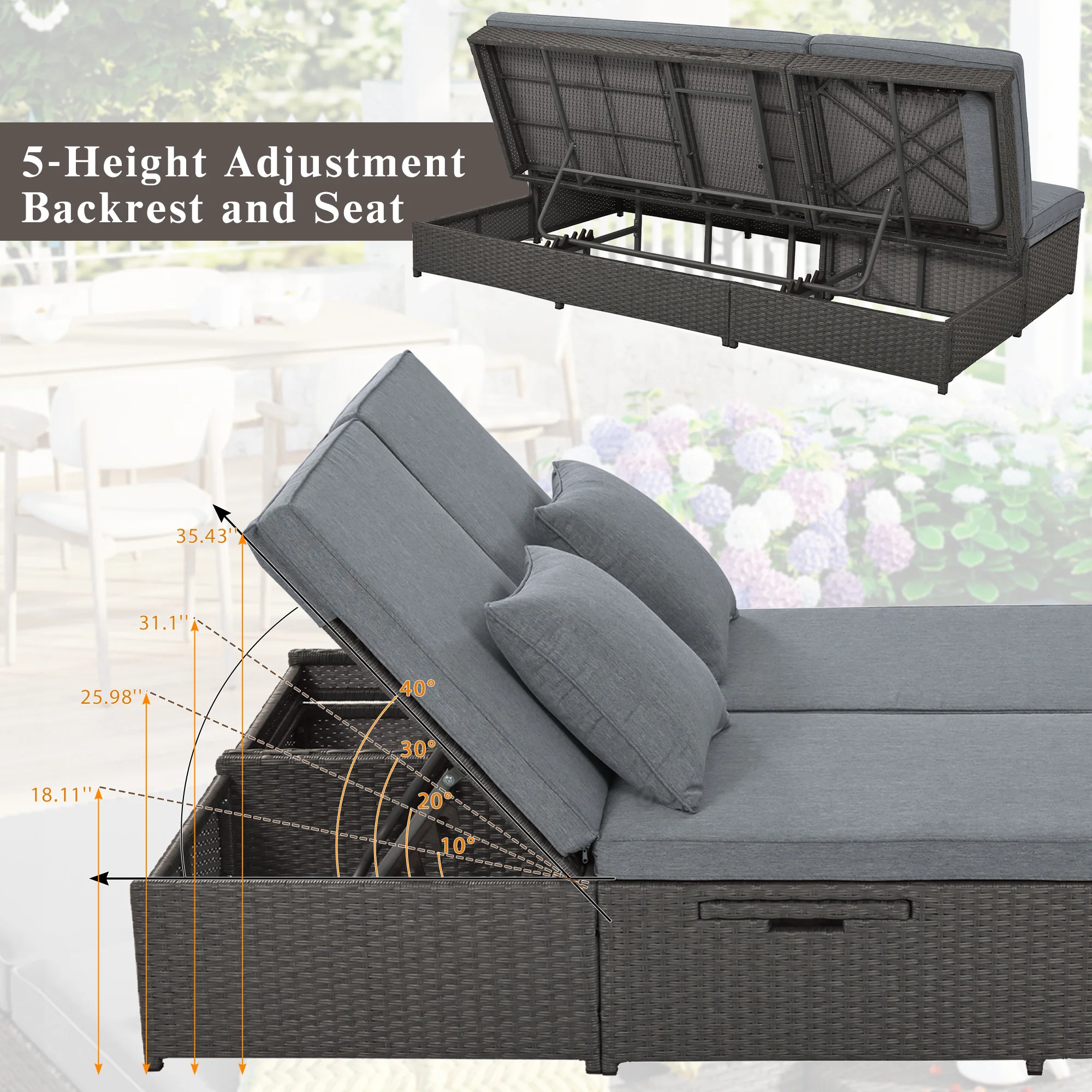 Walker Edison | Wicker Outdoor Double Sunbed Set - Image 5