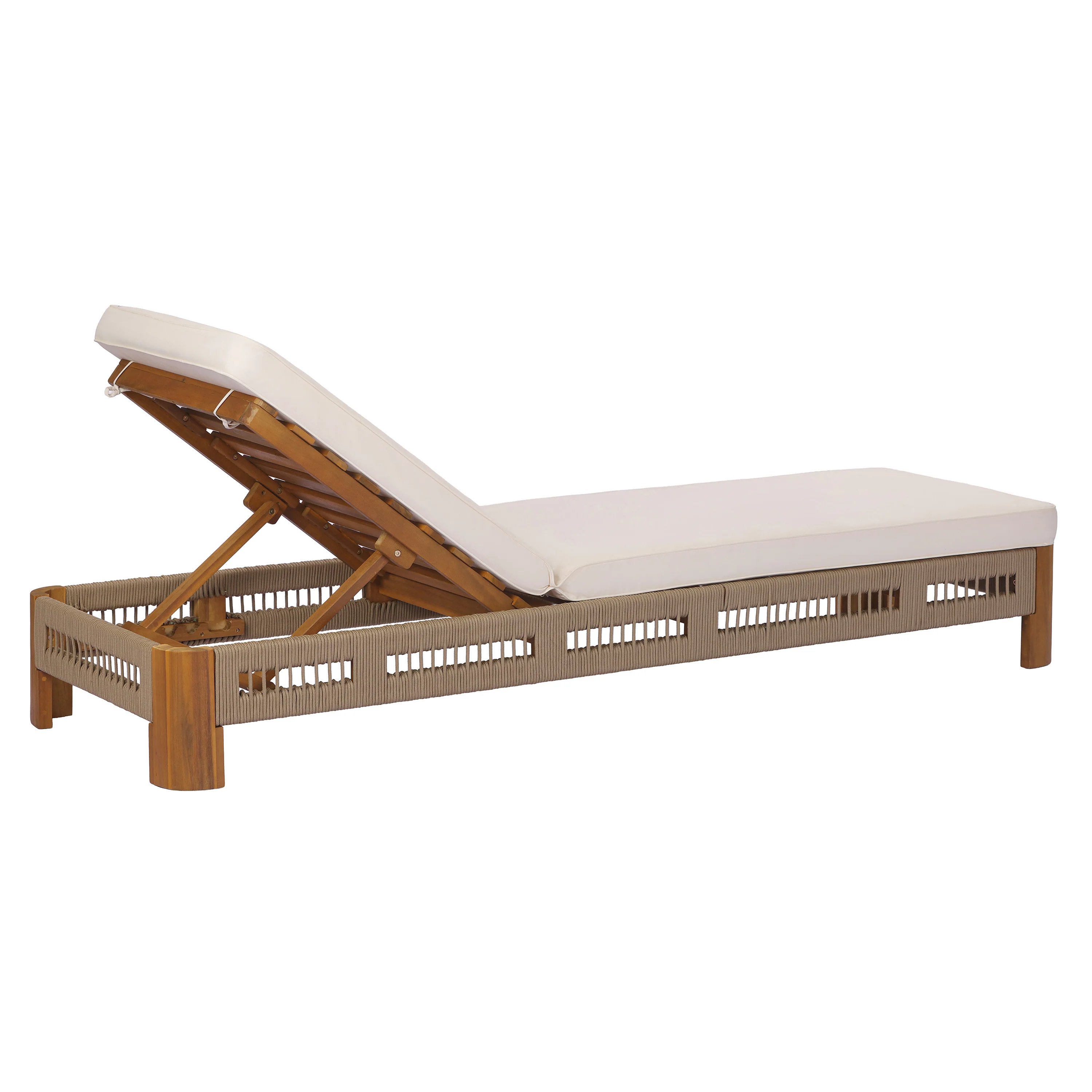 Handwoven Rope Accents Acacia Wood Outdoor Chaise Lounge - Image 18