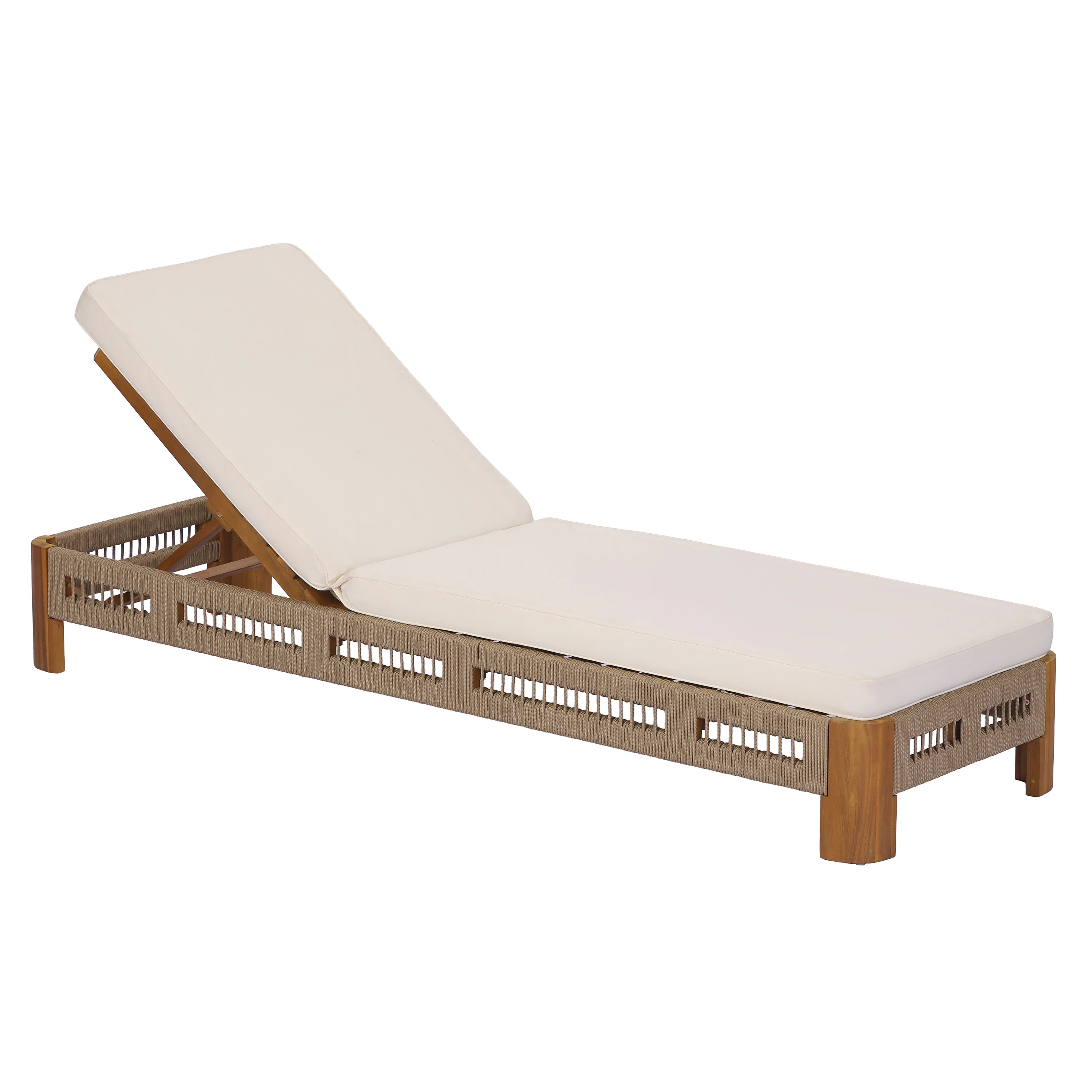 Handwoven Rope Accents Acacia Wood Outdoor Chaise Lounge - Image 2