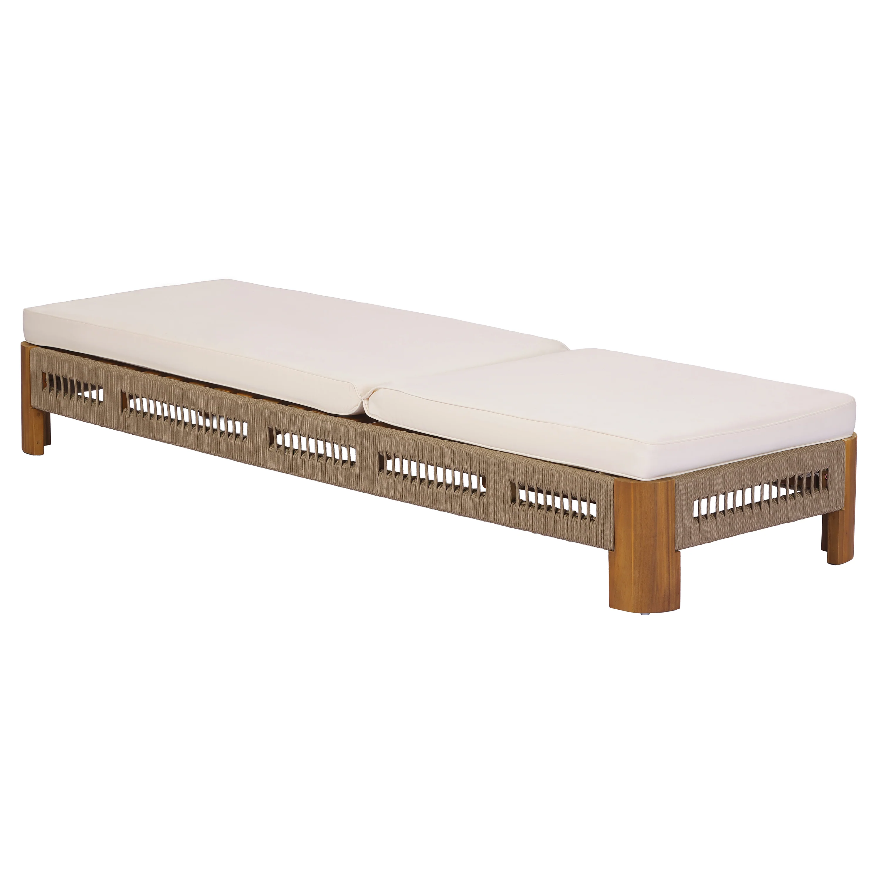 Handwoven Rope Accents Acacia Wood Outdoor Chaise Lounge - Image 4