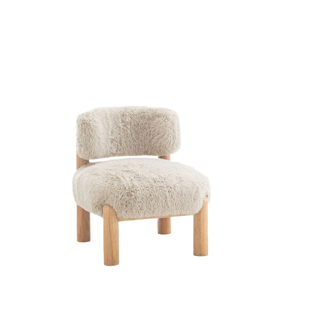 Contemporary Style Accent Chair Curved Backrest Wooden Legs Fur Fabric Taupe Finish Primary Living Room - Image 2