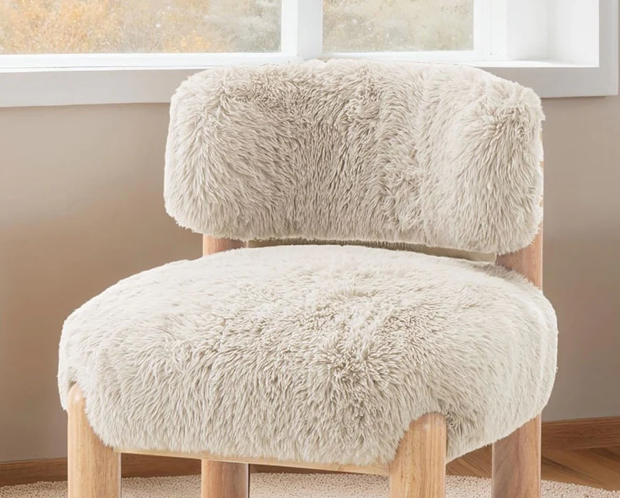 Contemporary Style Accent Chair Curved Backrest Wooden Legs Fur Fabric Taupe Finish Primary Living Room - Image 3