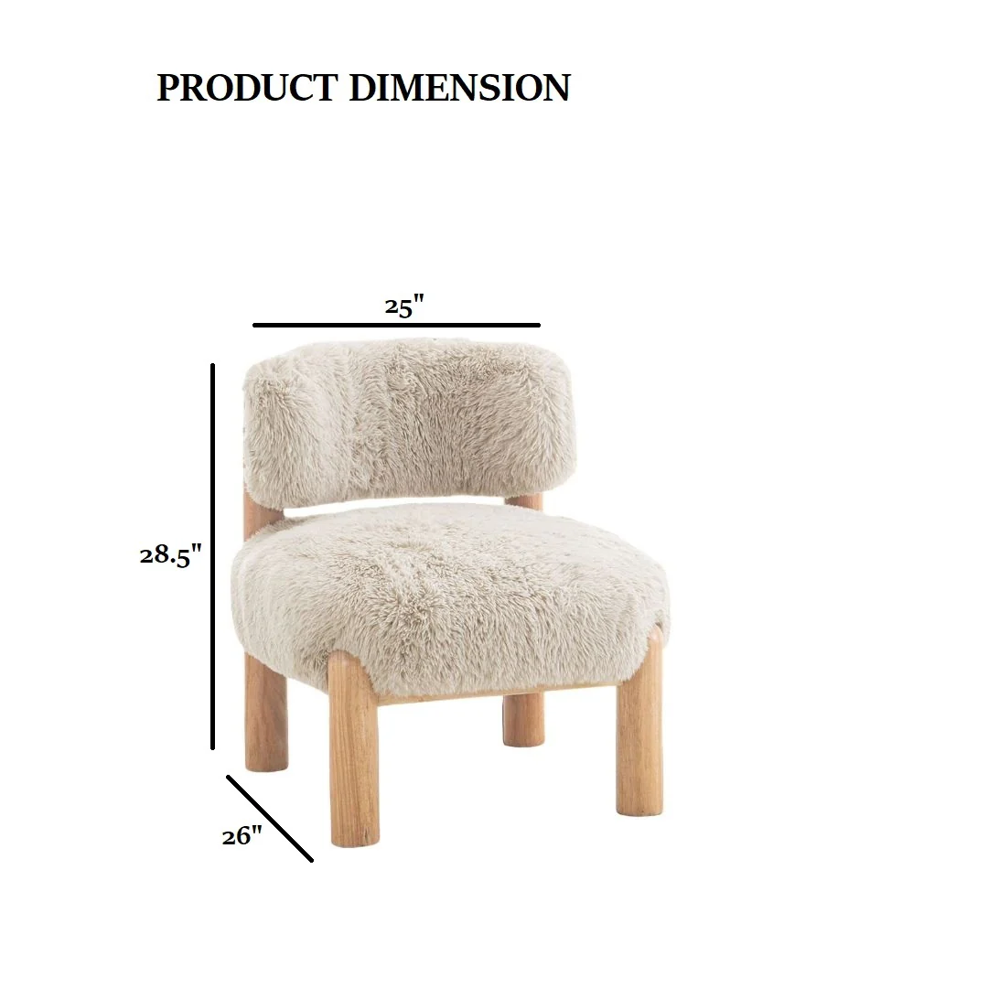 Contemporary Style Accent Chair Curved Backrest Wooden Legs Fur Fabric Taupe Finish Primary Living Room - Image 4