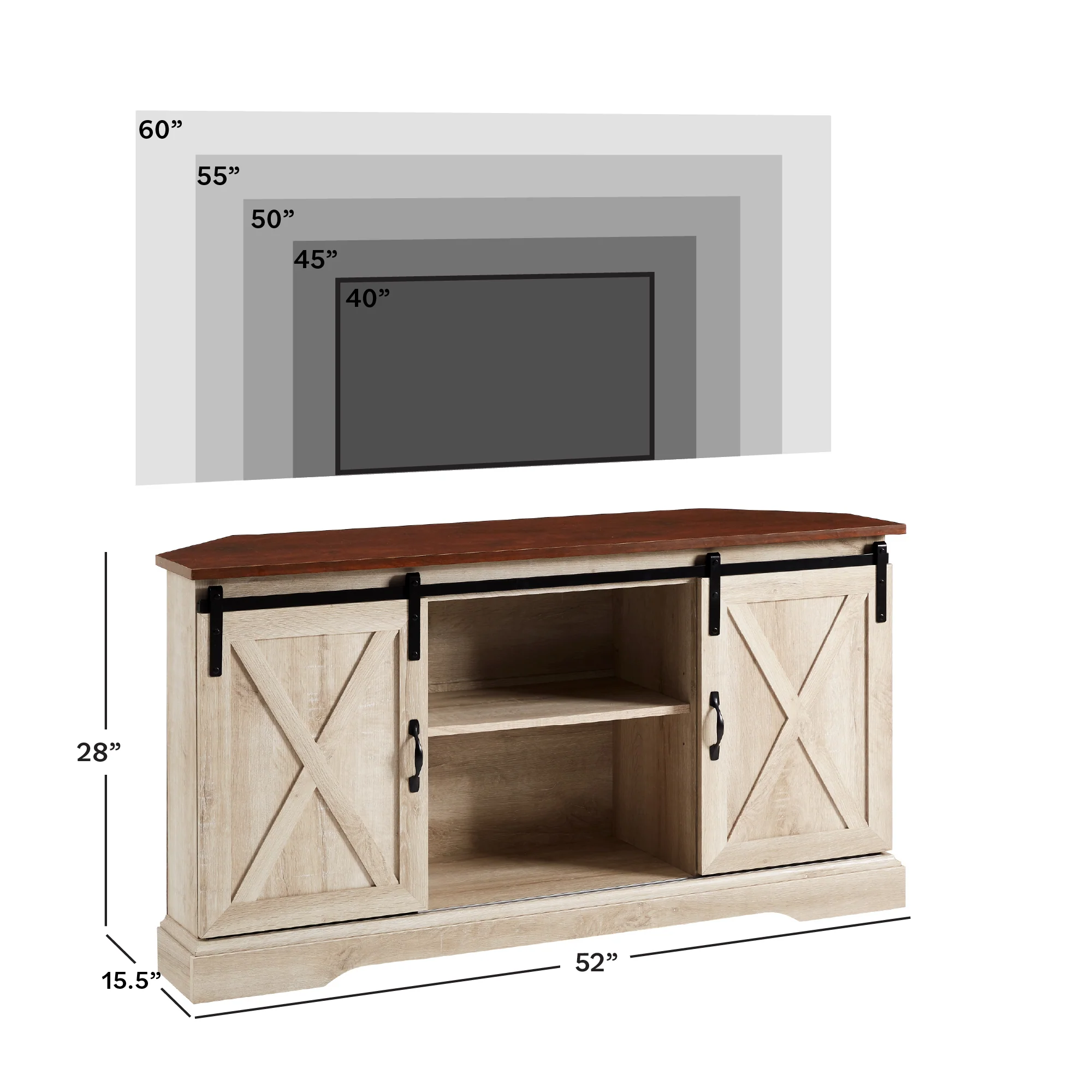 52" Sliding Barn Door Corner TV Stand - Image 3