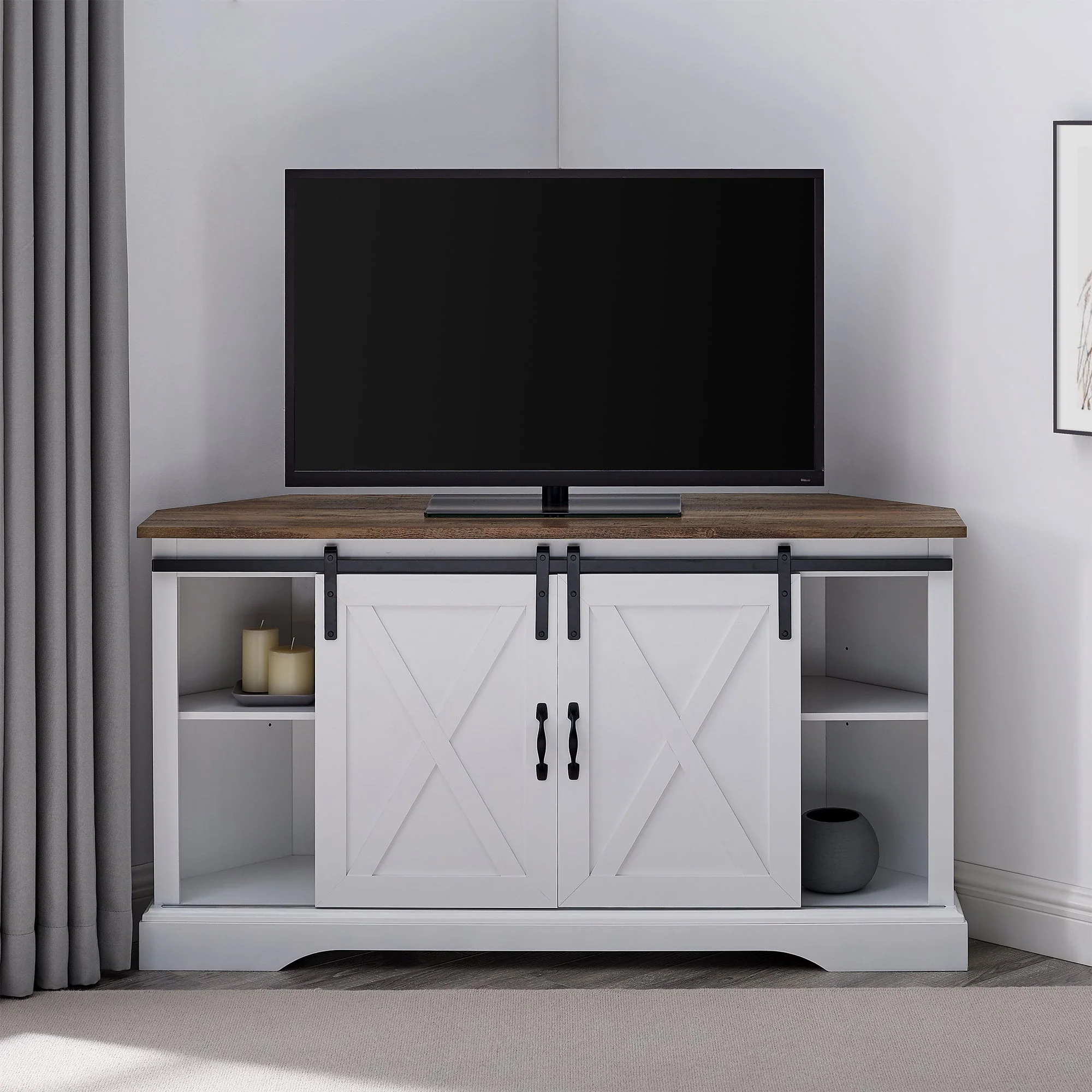 52" Sliding Barn Door Corner TV Stand - Image 7
