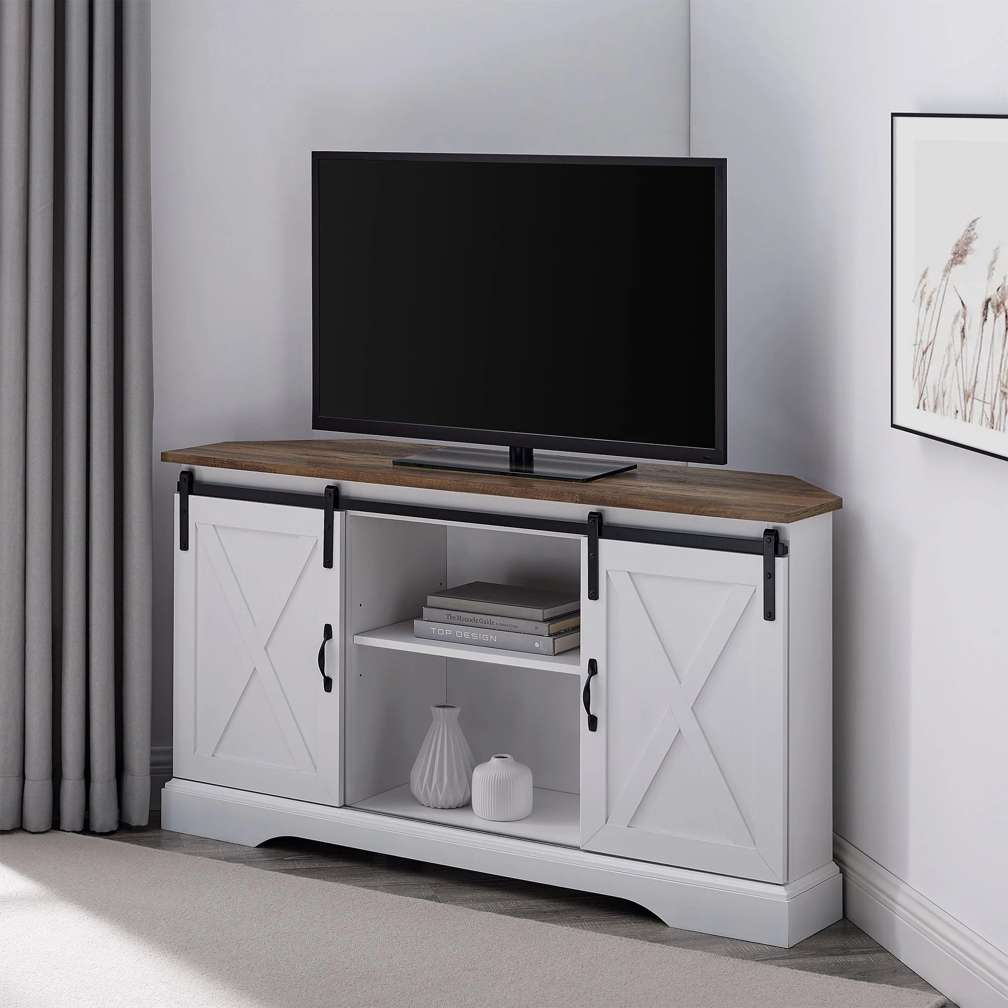 52" Sliding Barn Door Corner TV Stand - Image 8
