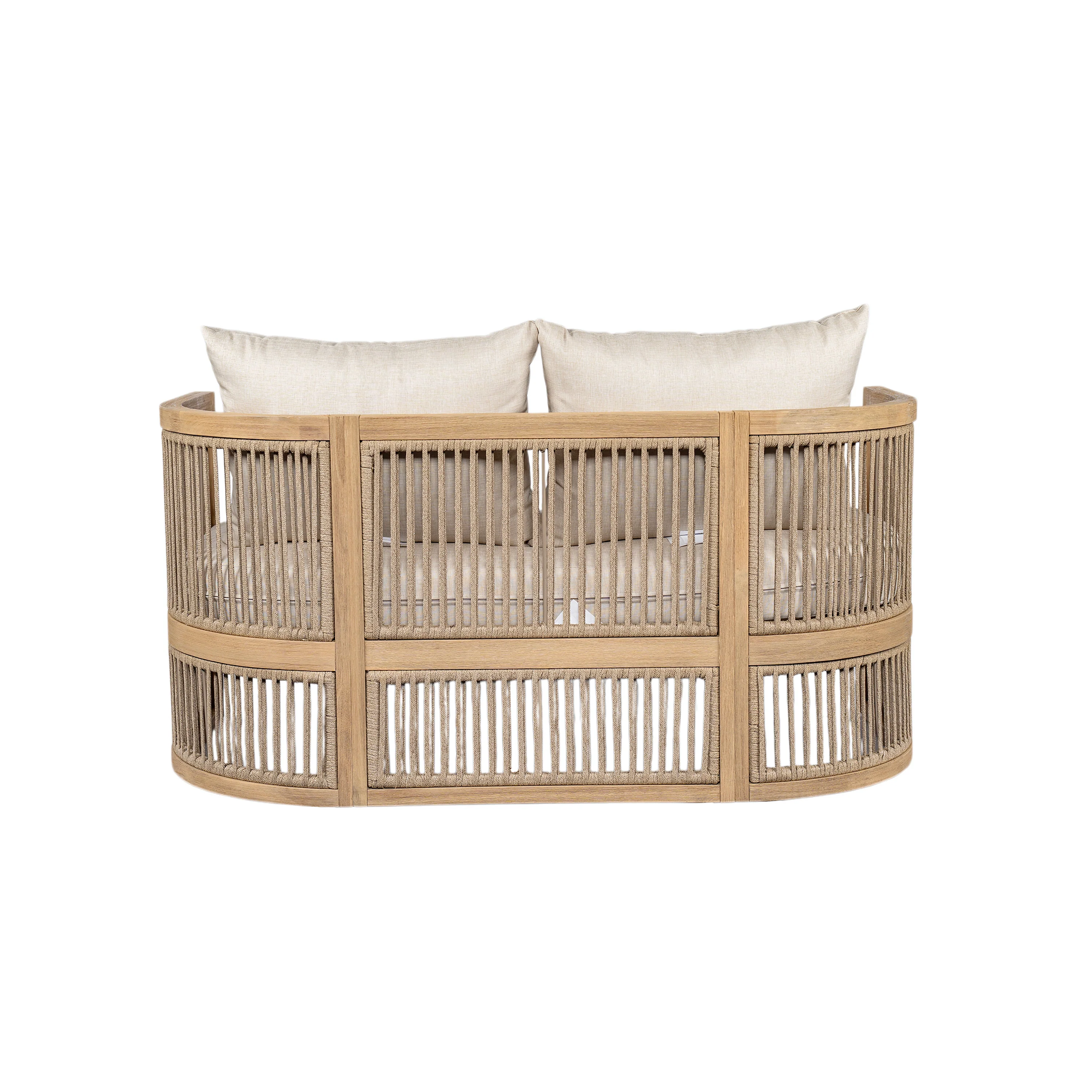 Walker Edison | 54.4'' Outdoor Acacia Wood Loveseat with Cushions - Image 2