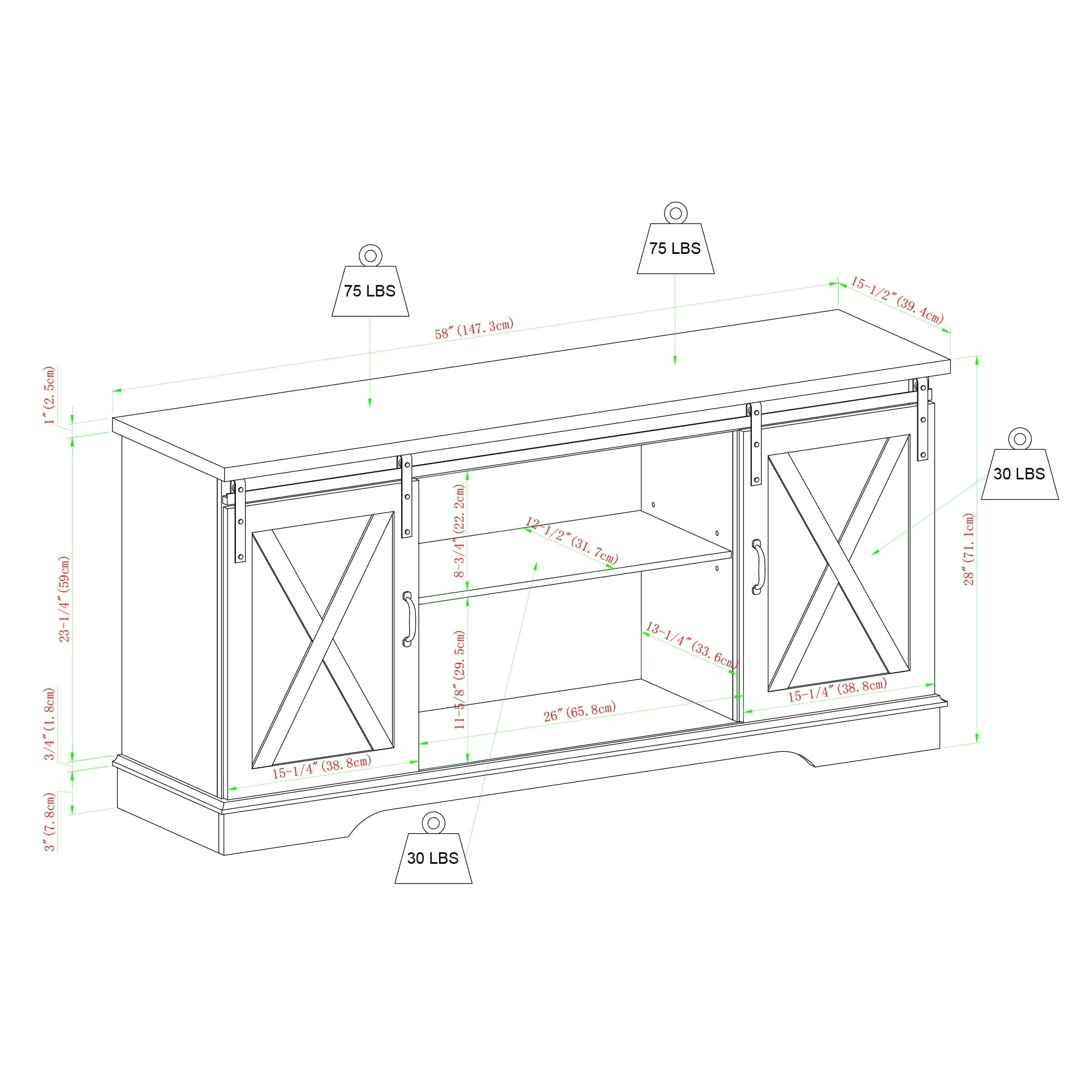 58" Sliding Barn Door TV Stand - Image 21