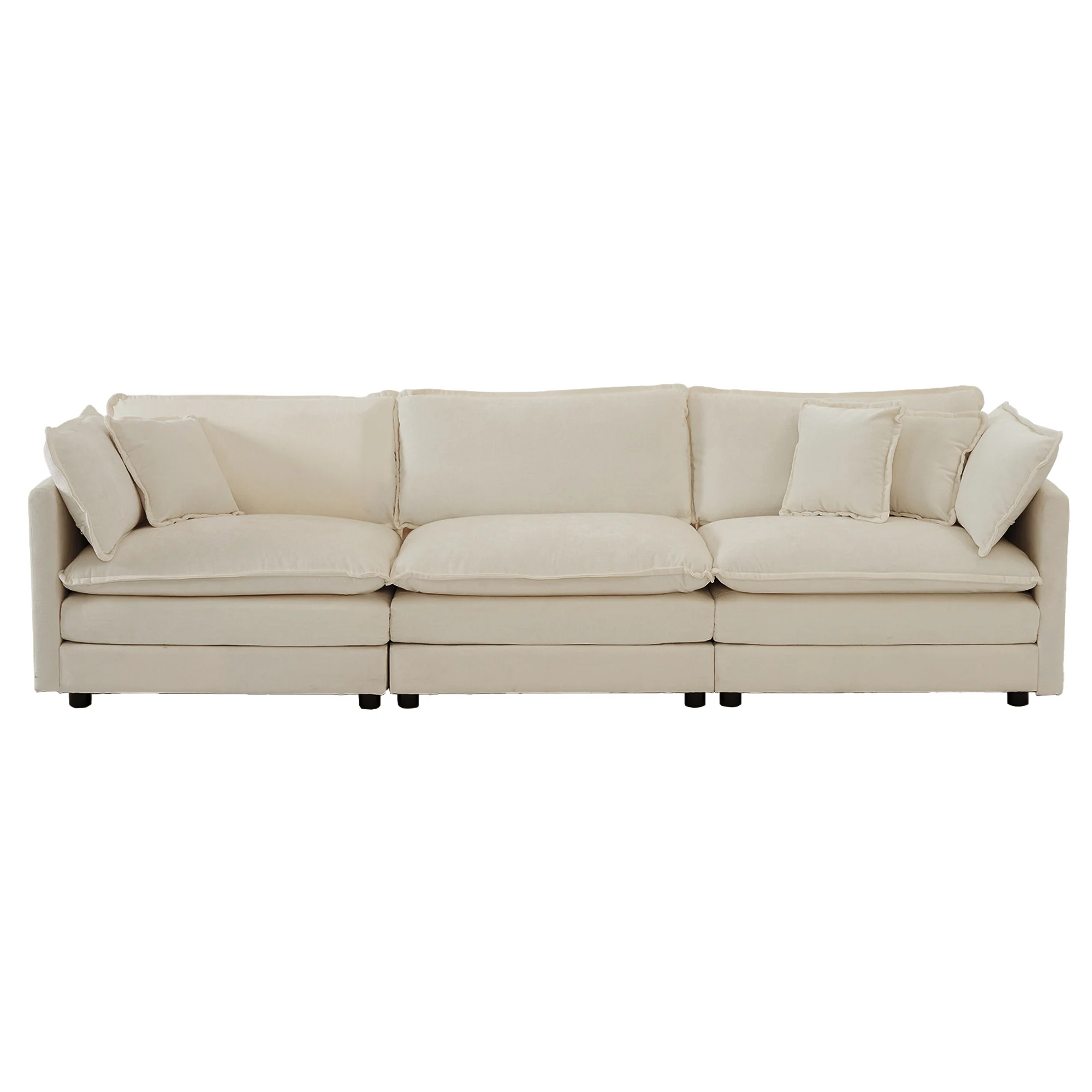 Mid-Century Modern Couch 3-Seater Sofa with 2 Armrest Pillows and 3 Toss Pillows, Couch for Living Room Beige Chenille - Image 8