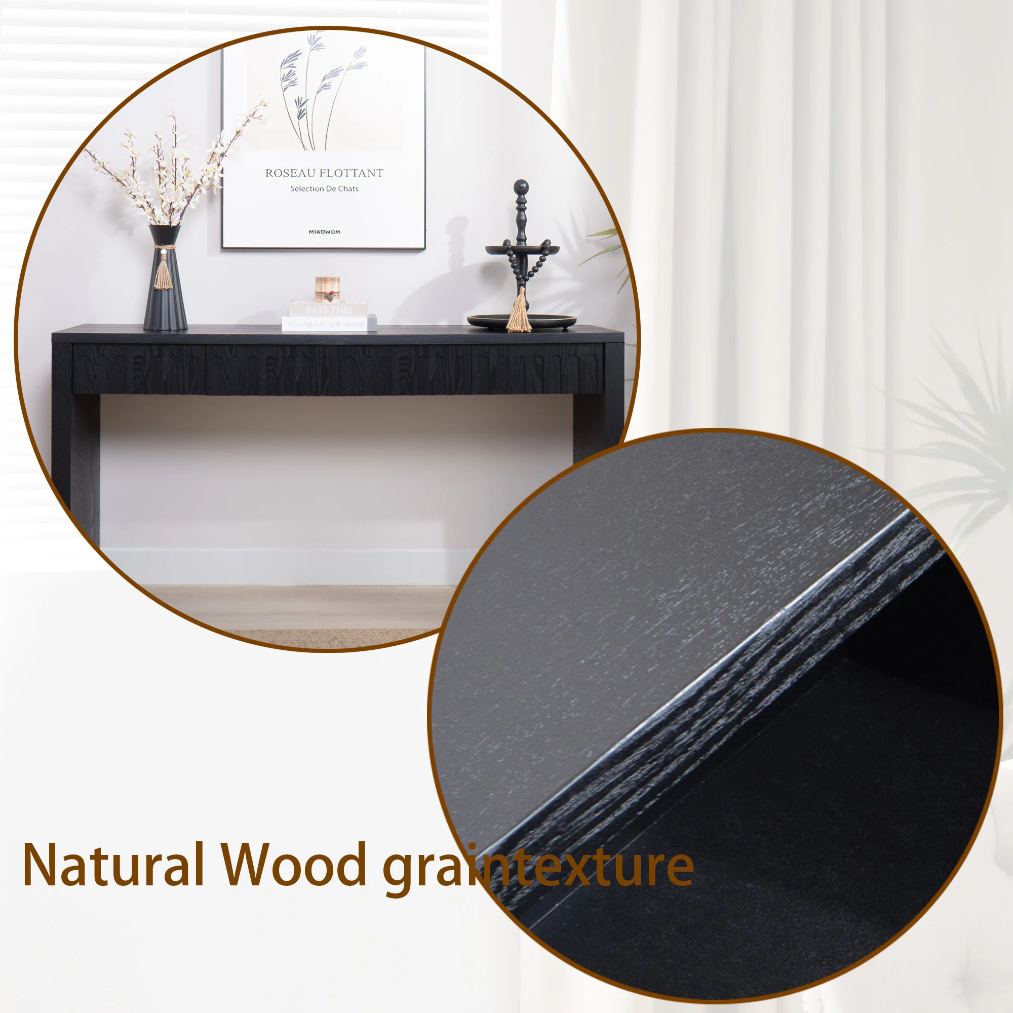Walker Edison | 59in Modern Black Console Entry Table with Storage - Image 12