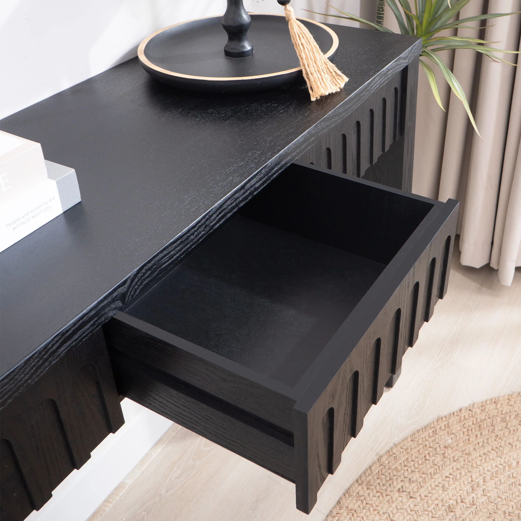 Walker Edison | 59in Modern Black Console Entry Table with Storage - Image 3