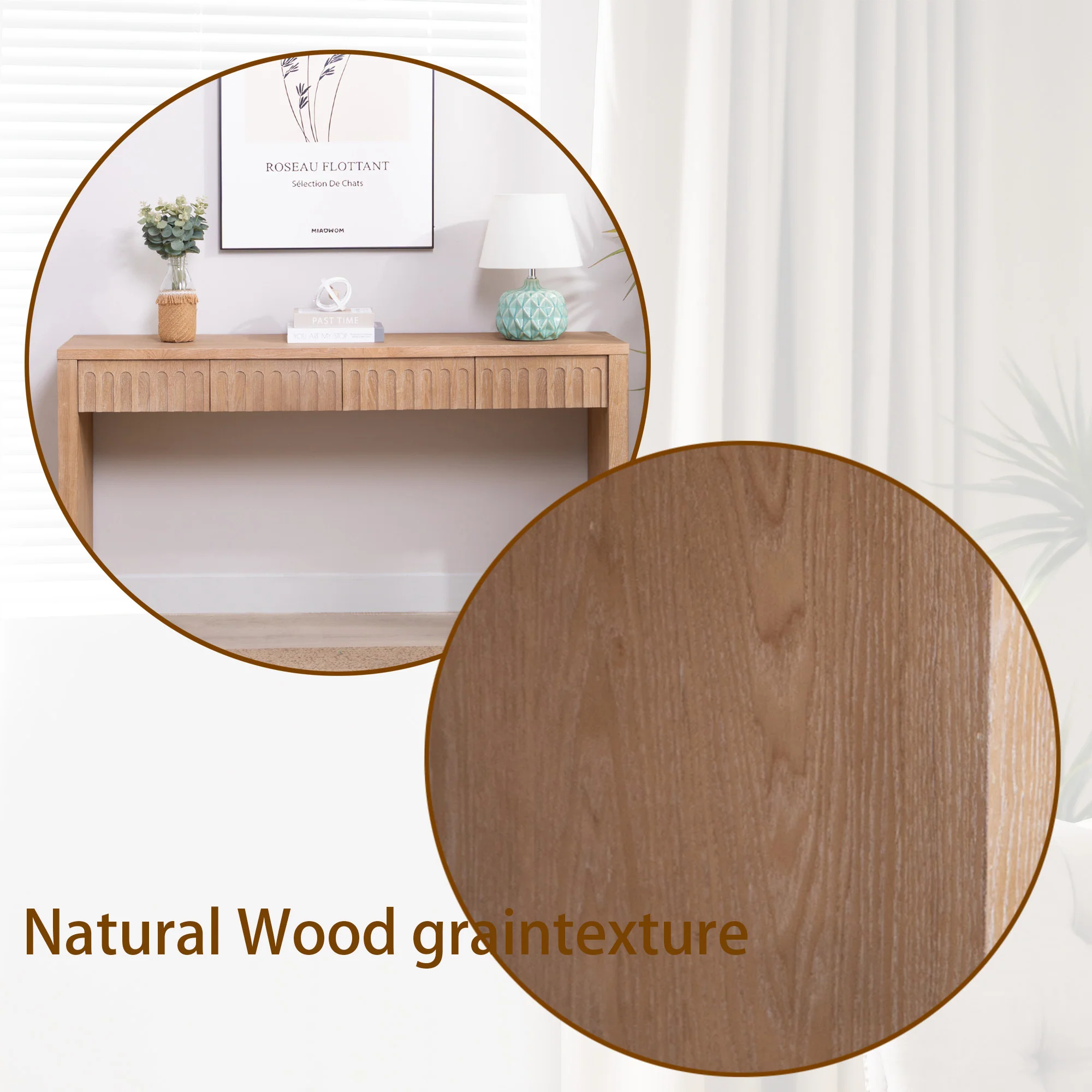 Walker Edison | 59in Natural Modern Console Entry Table with 4 Drawers - Image 10