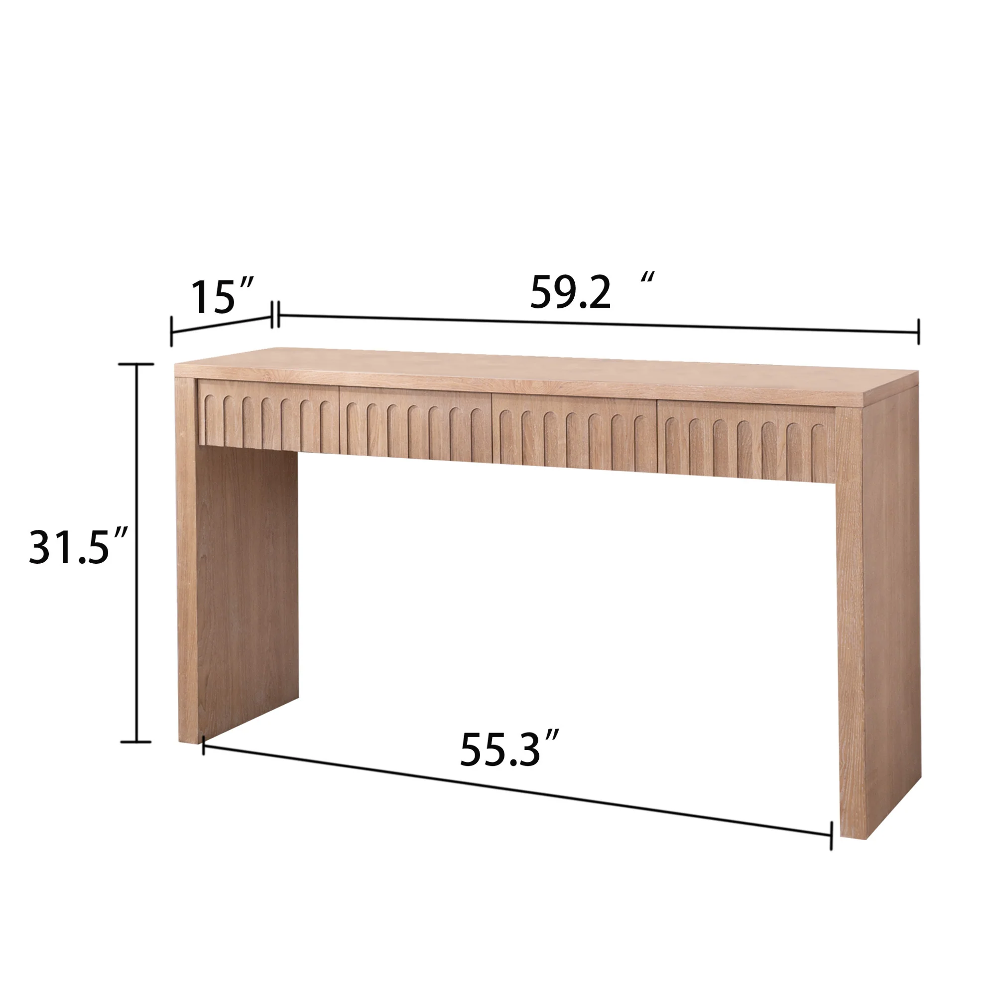 Walker Edison | 59in Natural Modern Console Entry Table with 4 Drawers - Image 3