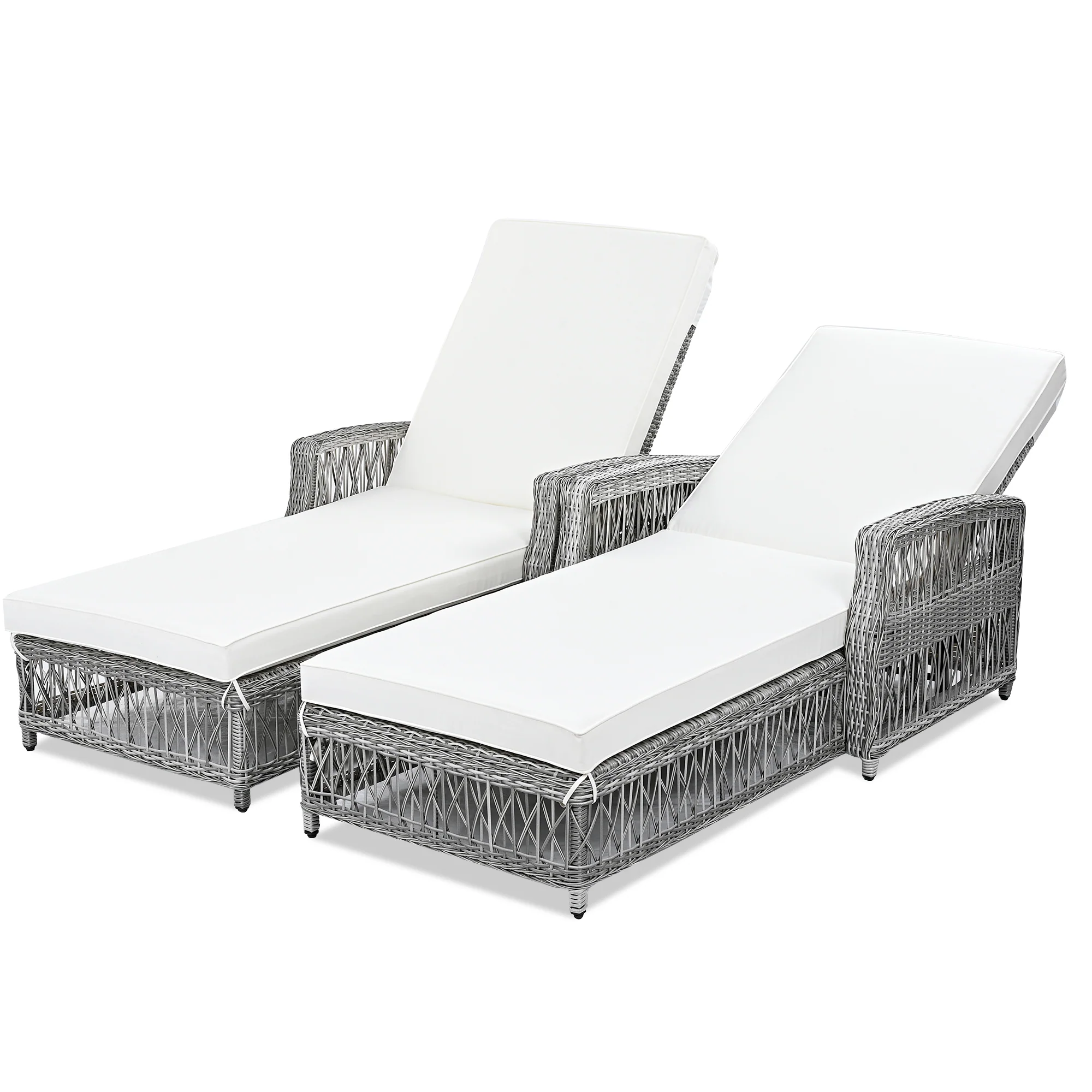 Walker Edison | Outdoor Wicker 2 Piece Lounge Reclining Chairs with Cushions - Image 9