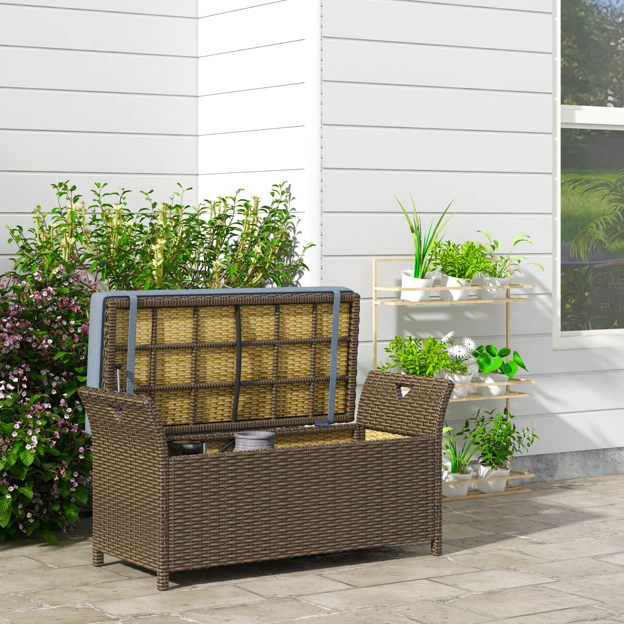 Walker Edison | Outdoor Patio Wicker Storage Bench - Image 2