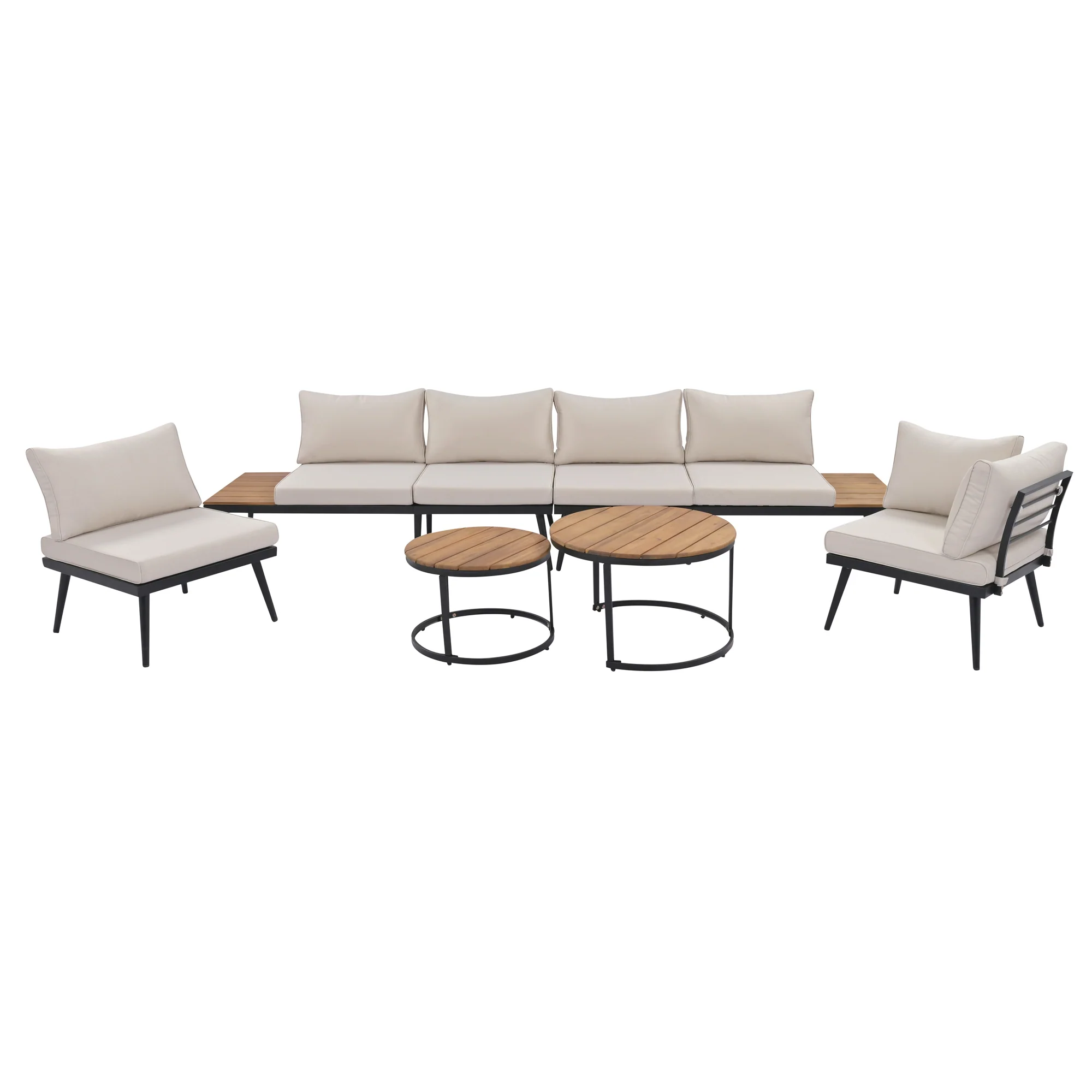Walker Edison | 6-Piece Outdoor Sectional Sofa Set with Nesting Coffee Tables Beige - Image 25