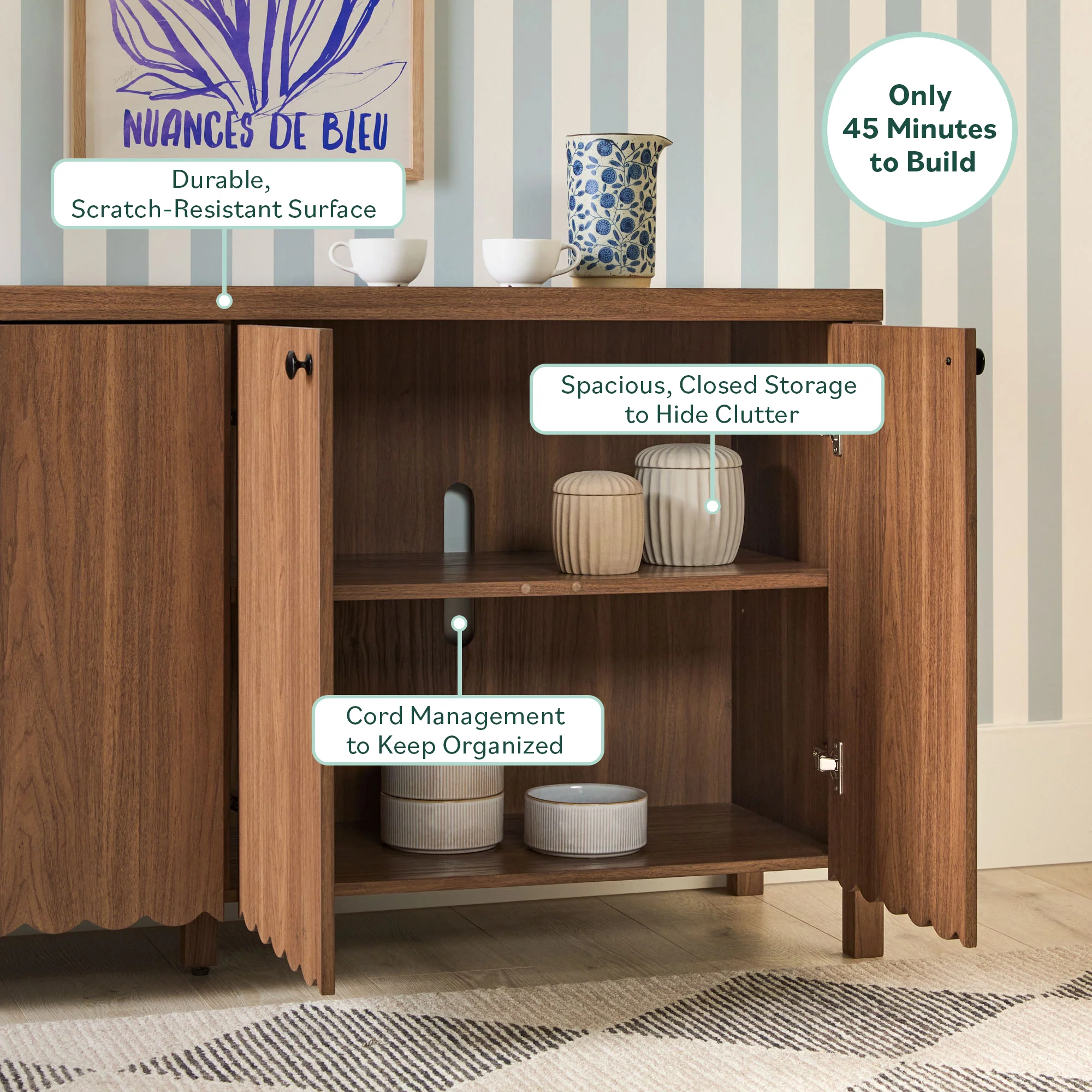Paisley 60" Modern Scalloped Easy Assembly Sideboard /TV Stand - Image 7