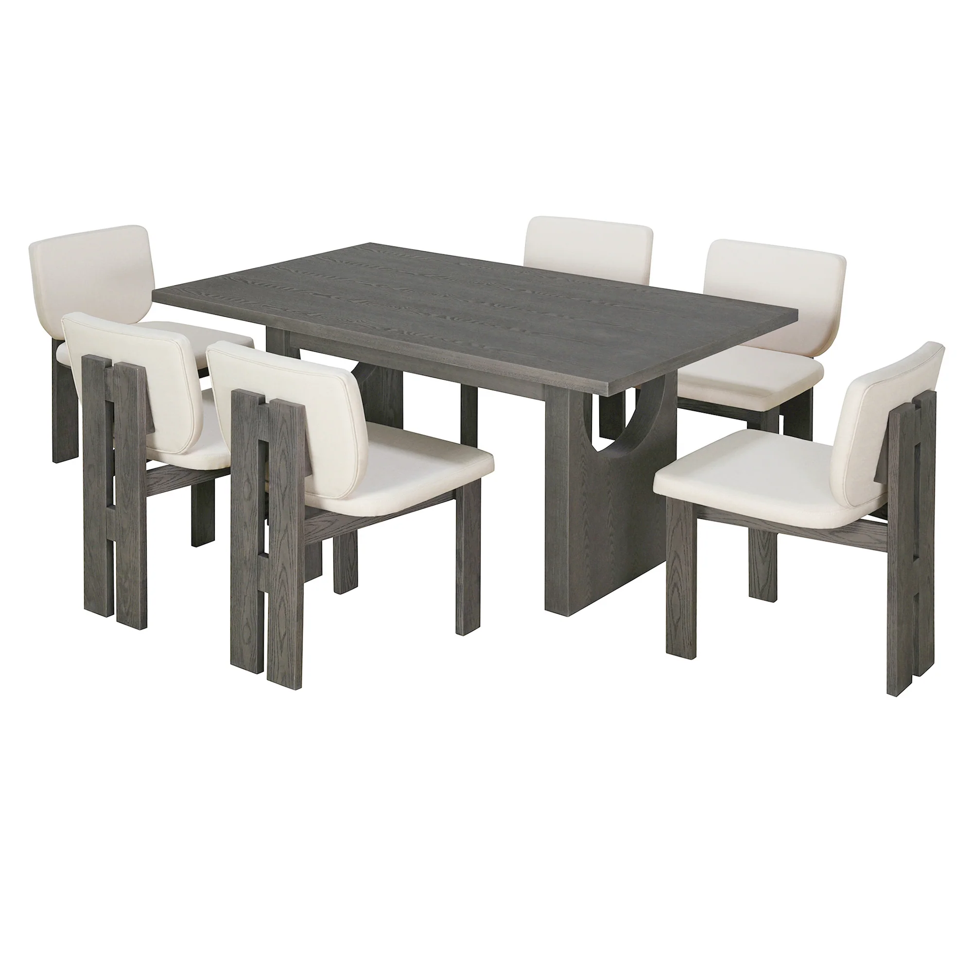 Walker Edison | 60' Wood 7-Piece Retro Dining Table Set for 6 with Upholstered Chairs - Image 11