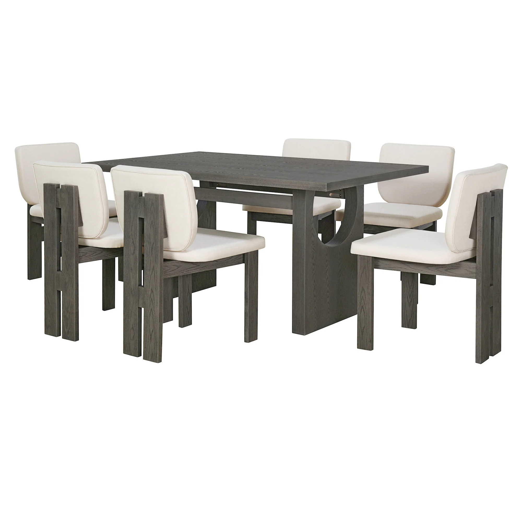 Walker Edison | 60' Wood 7-Piece Retro Dining Table Set for 6 with Upholstered Chairs - Image 9