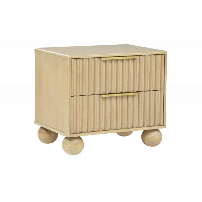 Modern Minimalist Bedroom 2 Drawer Nightstand with Fluted Panels and Rounded Legs