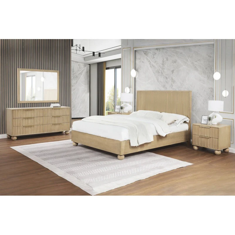 Modern Minimalist Bedroom 2 Drawer Nightstand with Fluted Panels and Rounded Legs - Image 2