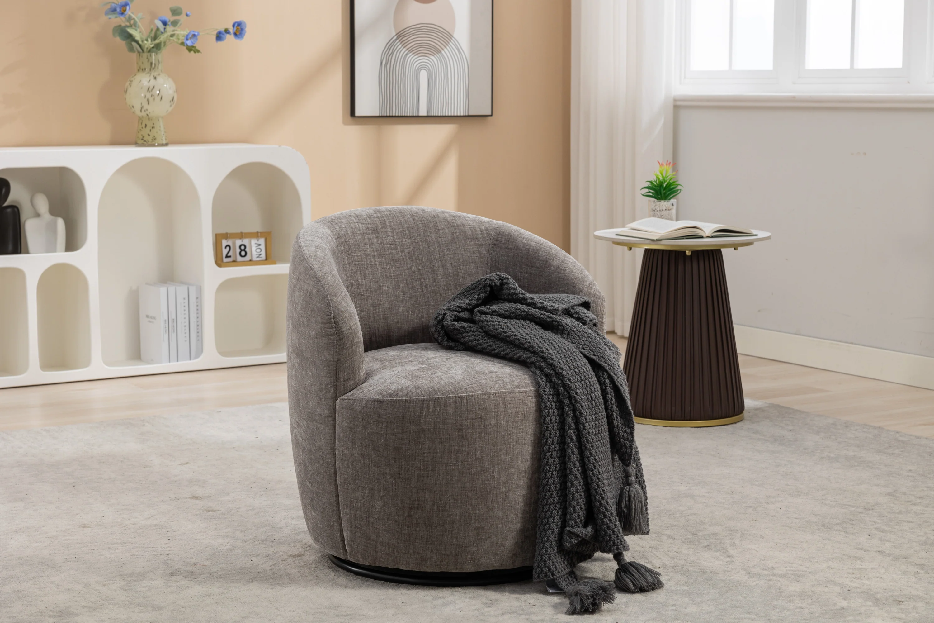 Walker Edison | Chenille Swivel Accent Barrel Chair - Image 2