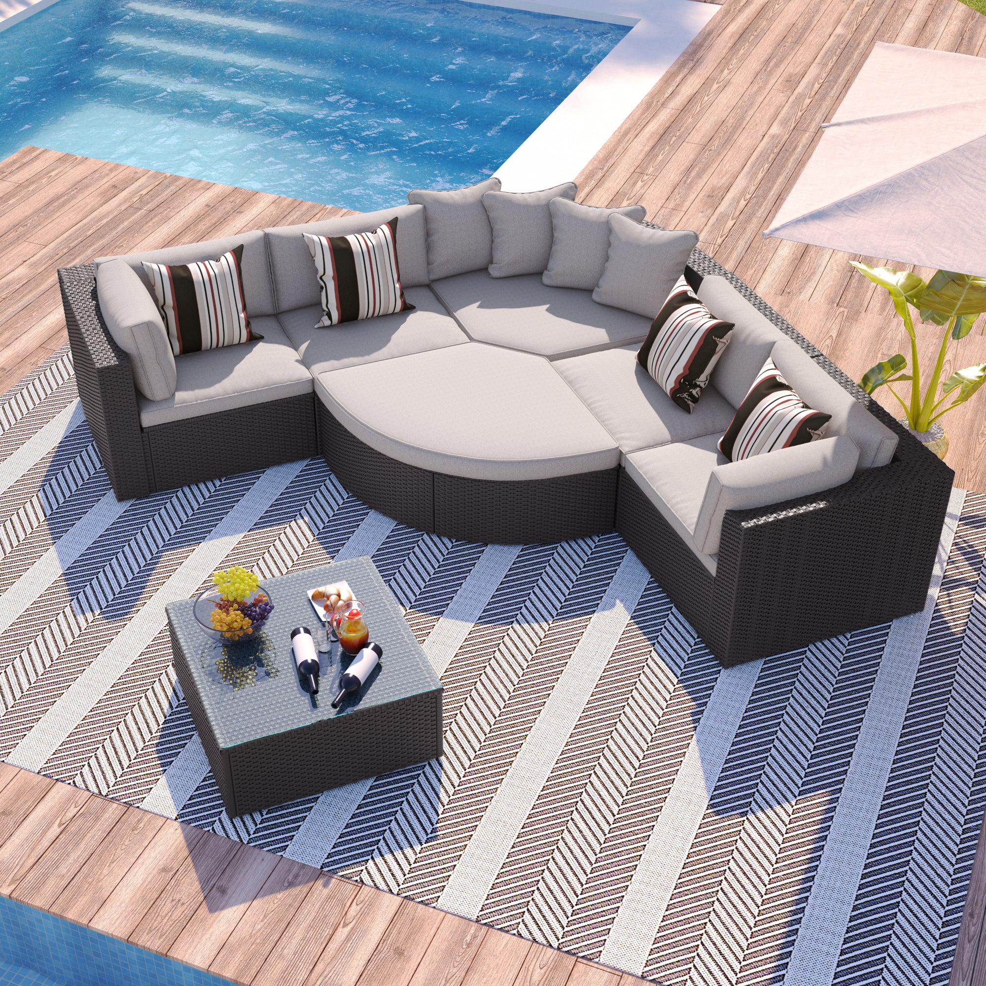Walker Edison | 7 Piece Outdoor Wicker Modular Sofa Set