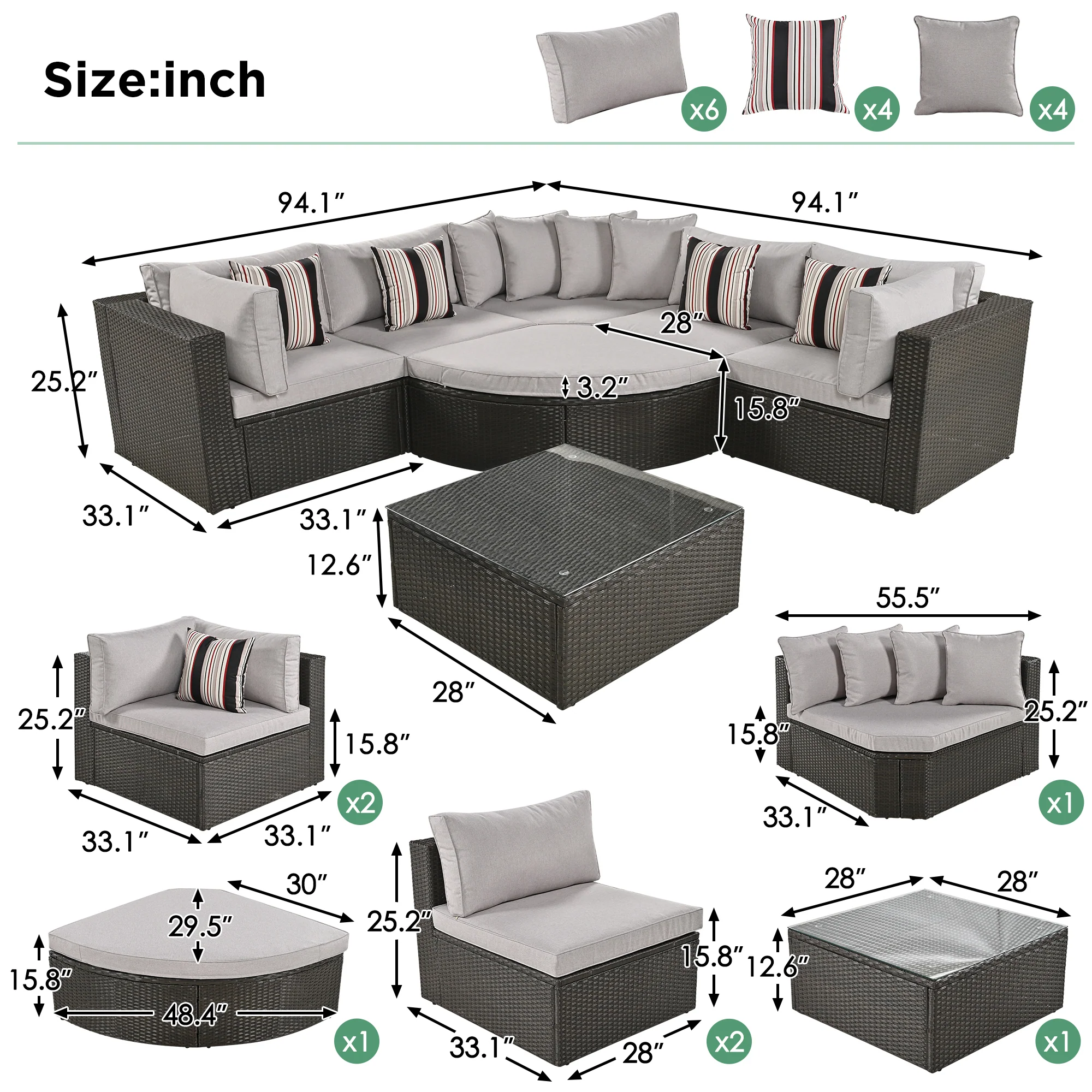 Walker Edison | 7 Piece Outdoor Wicker Modular Sofa Set - Image 3