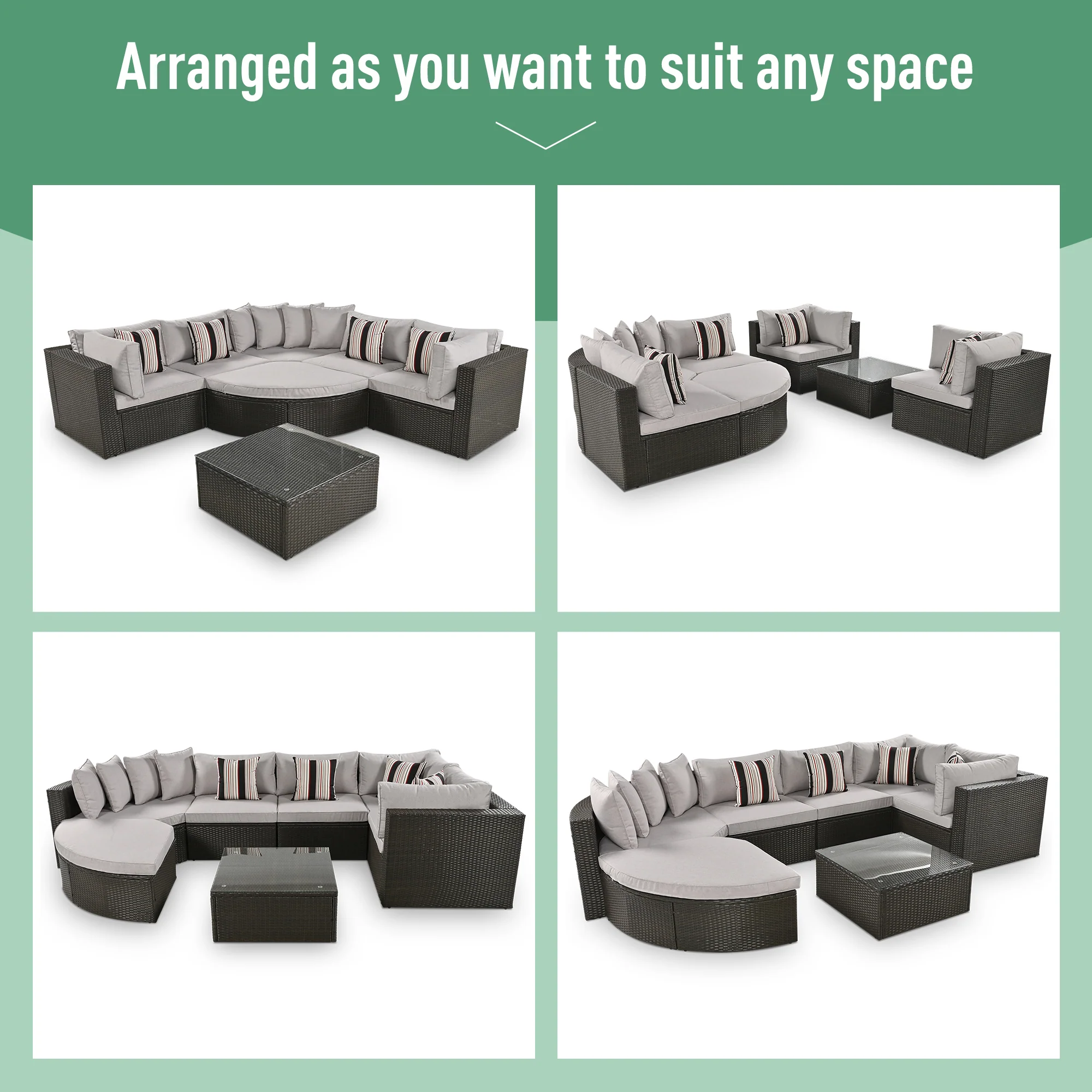 Walker Edison | 7 Piece Outdoor Wicker Modular Sofa Set - Image 7