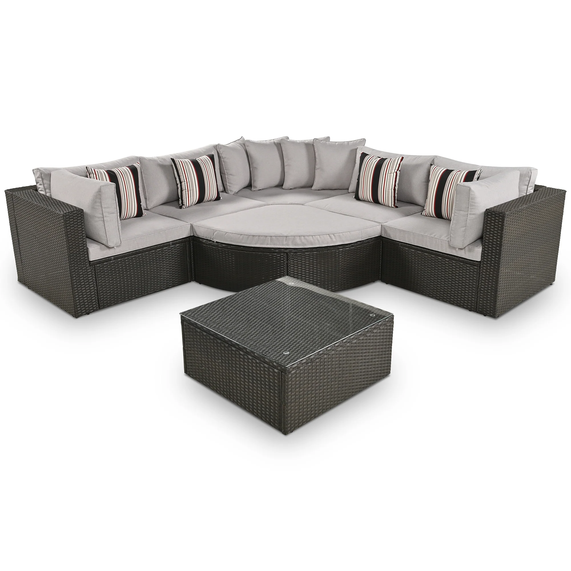 Walker Edison | 7 Piece Outdoor Wicker Modular Sofa Set - Image 8