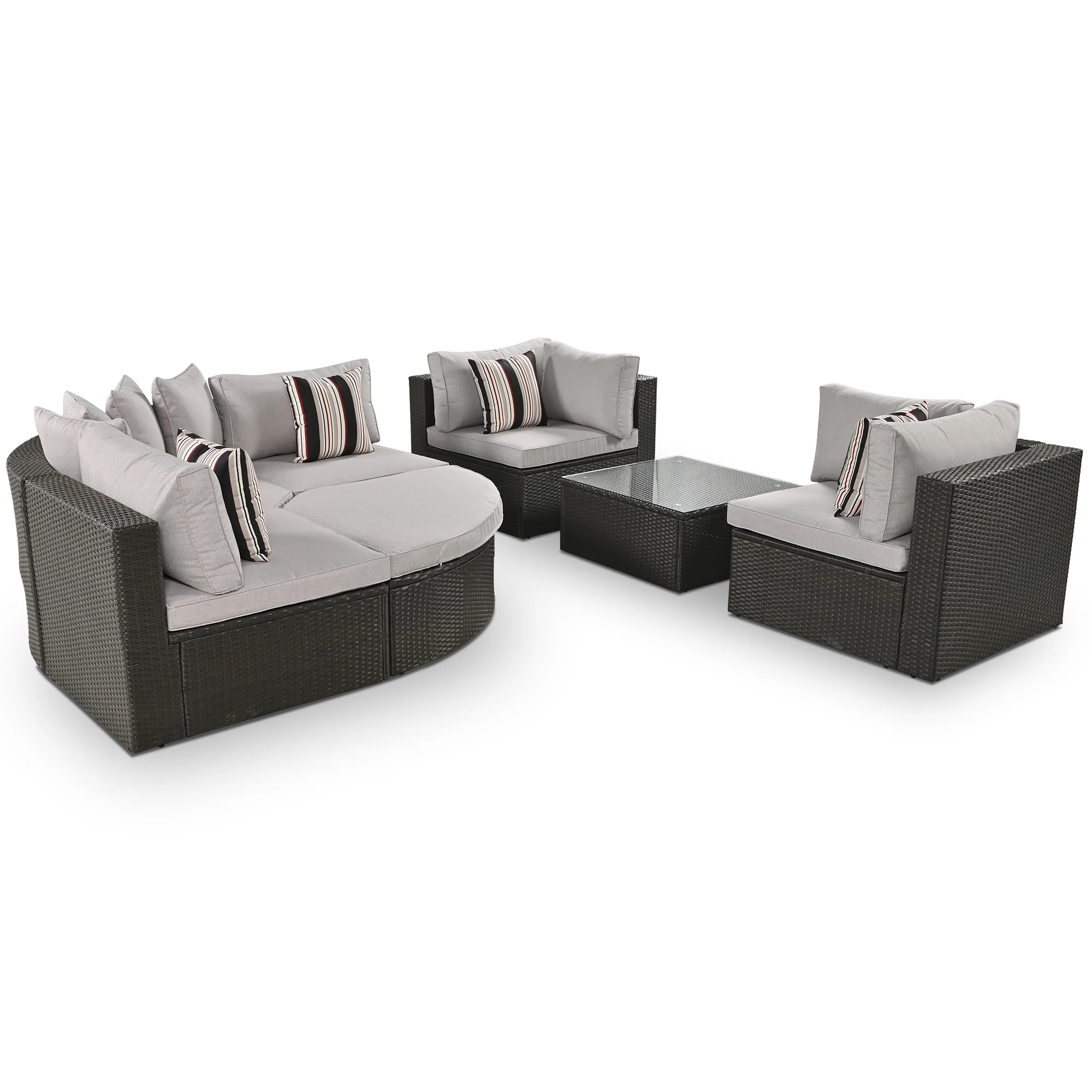 Walker Edison | 7 Piece Outdoor Wicker Modular Sofa Set - Image 9