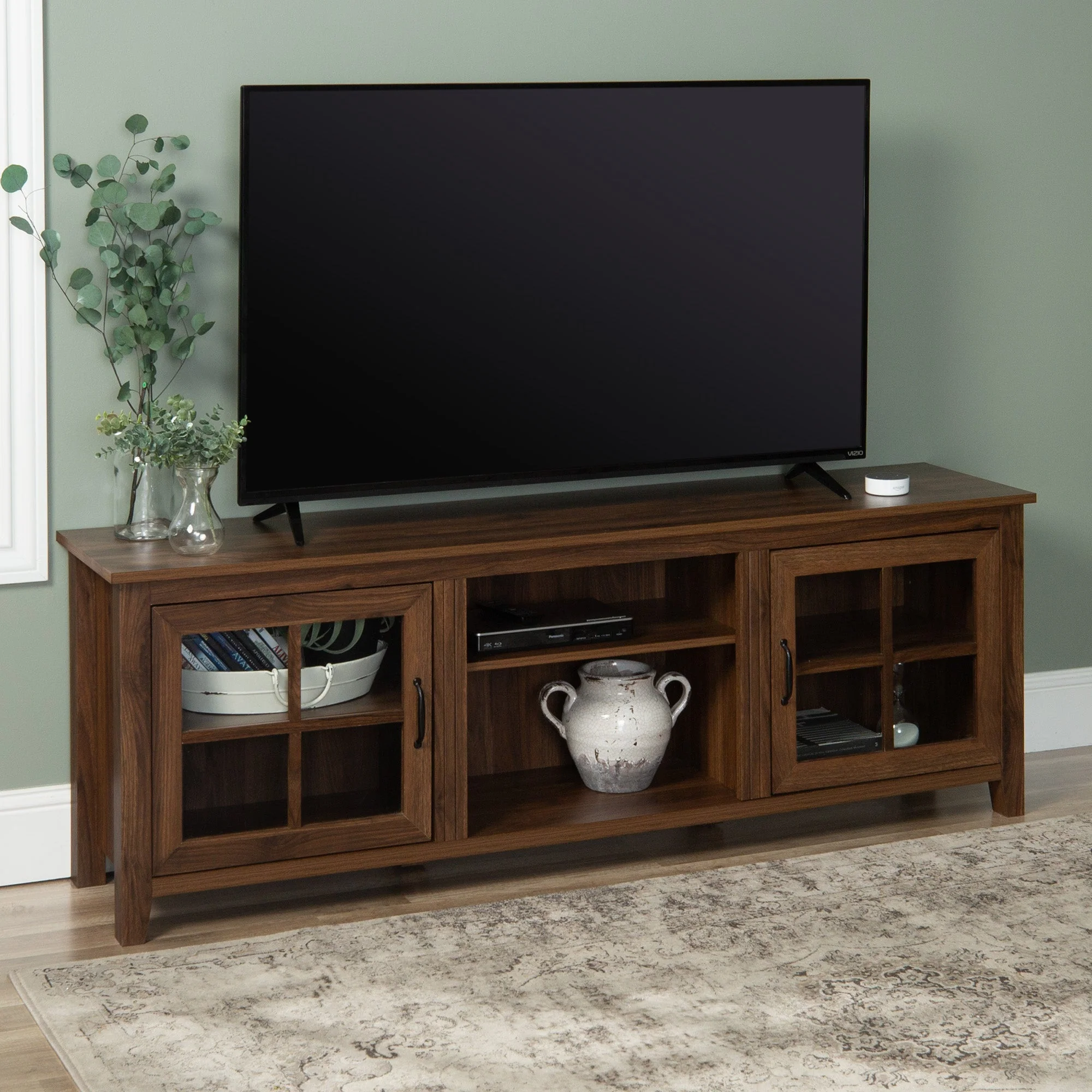 Farmhouse 70" Simple Window Pane 2 Door Wood TV Stand - Image 10
