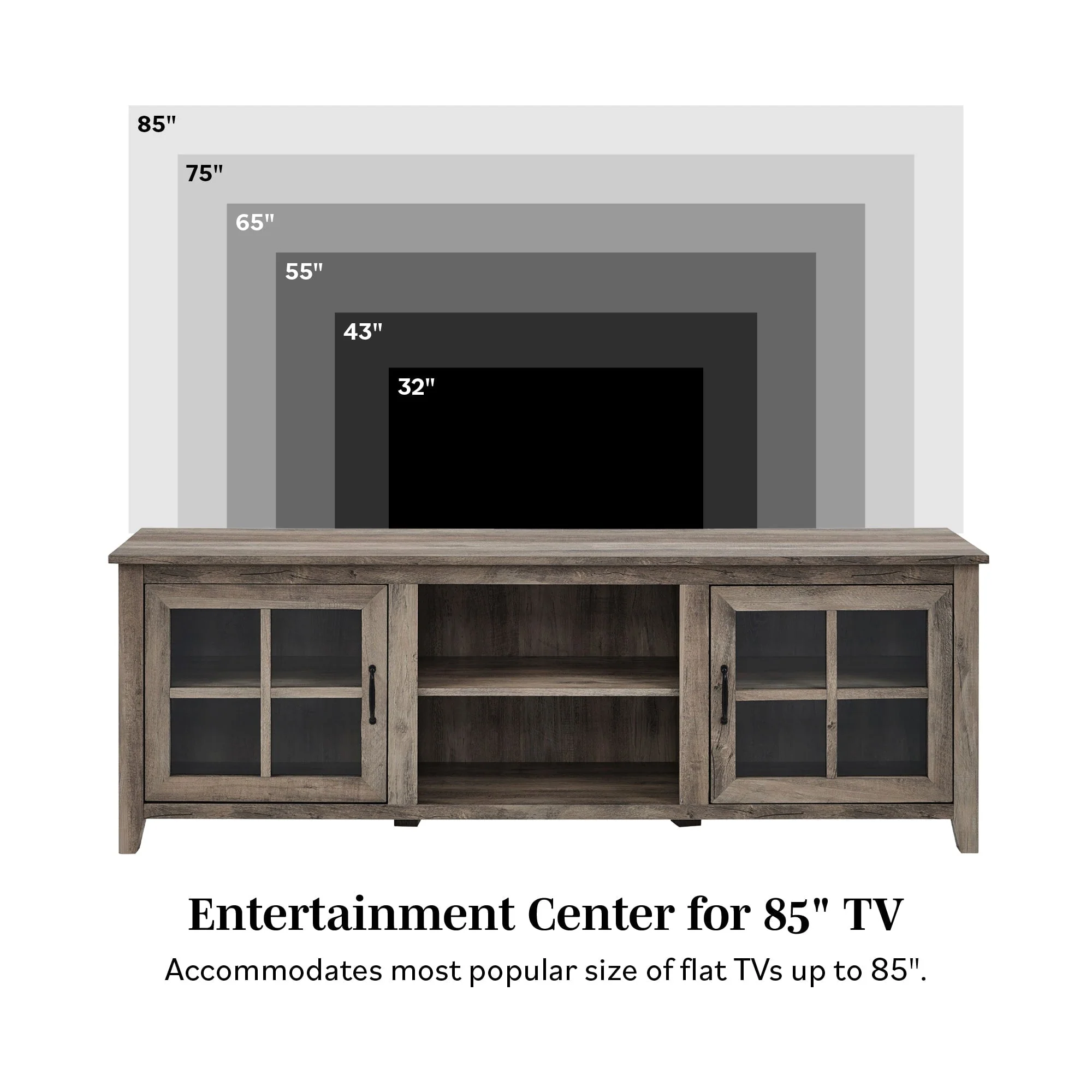 Farmhouse 70" Simple Window Pane 2 Door Wood TV Stand - Image 8