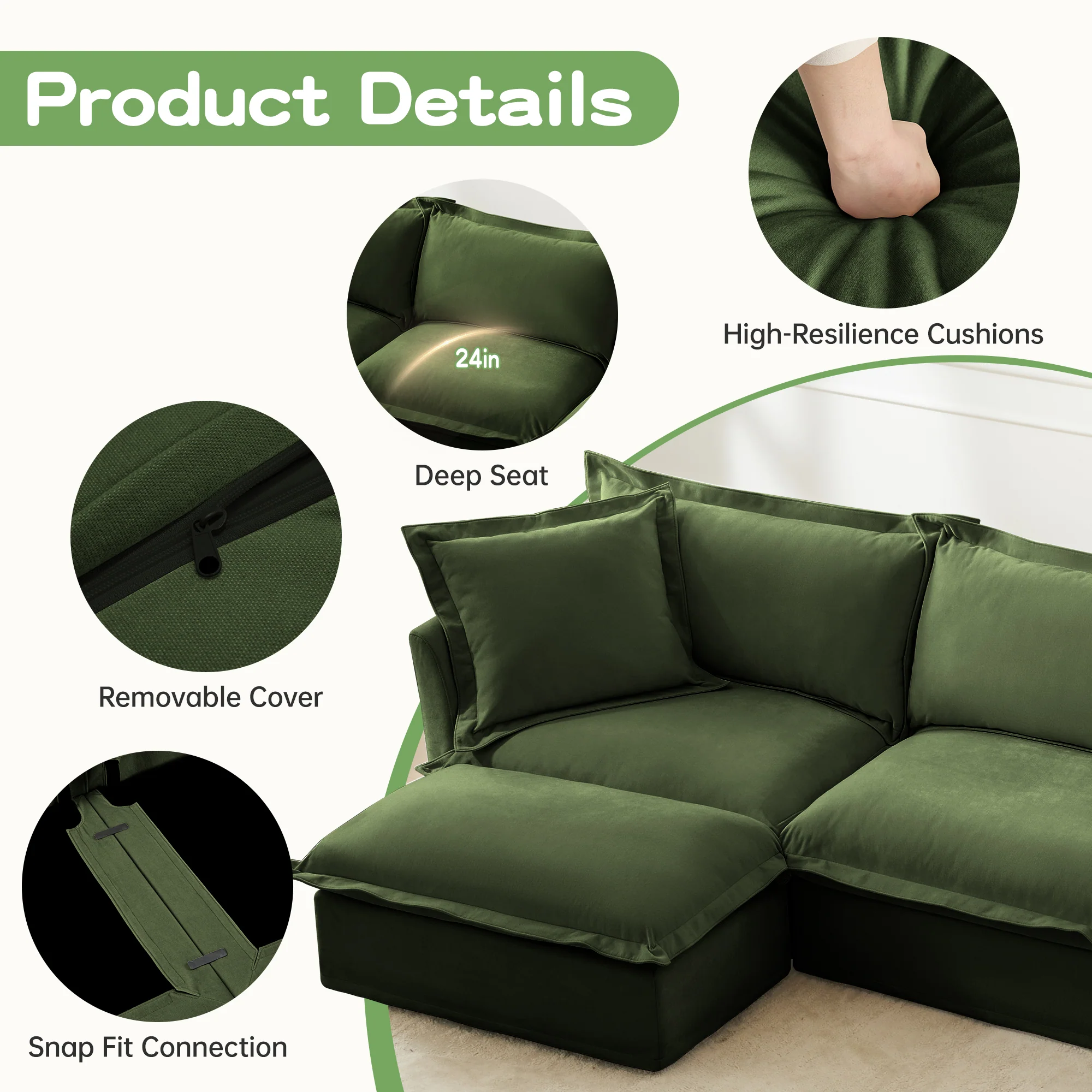 Walker Edison | Wide Deep Seat Slipcovered Loveseat Sofa with 2 Ottomans - Image 5
