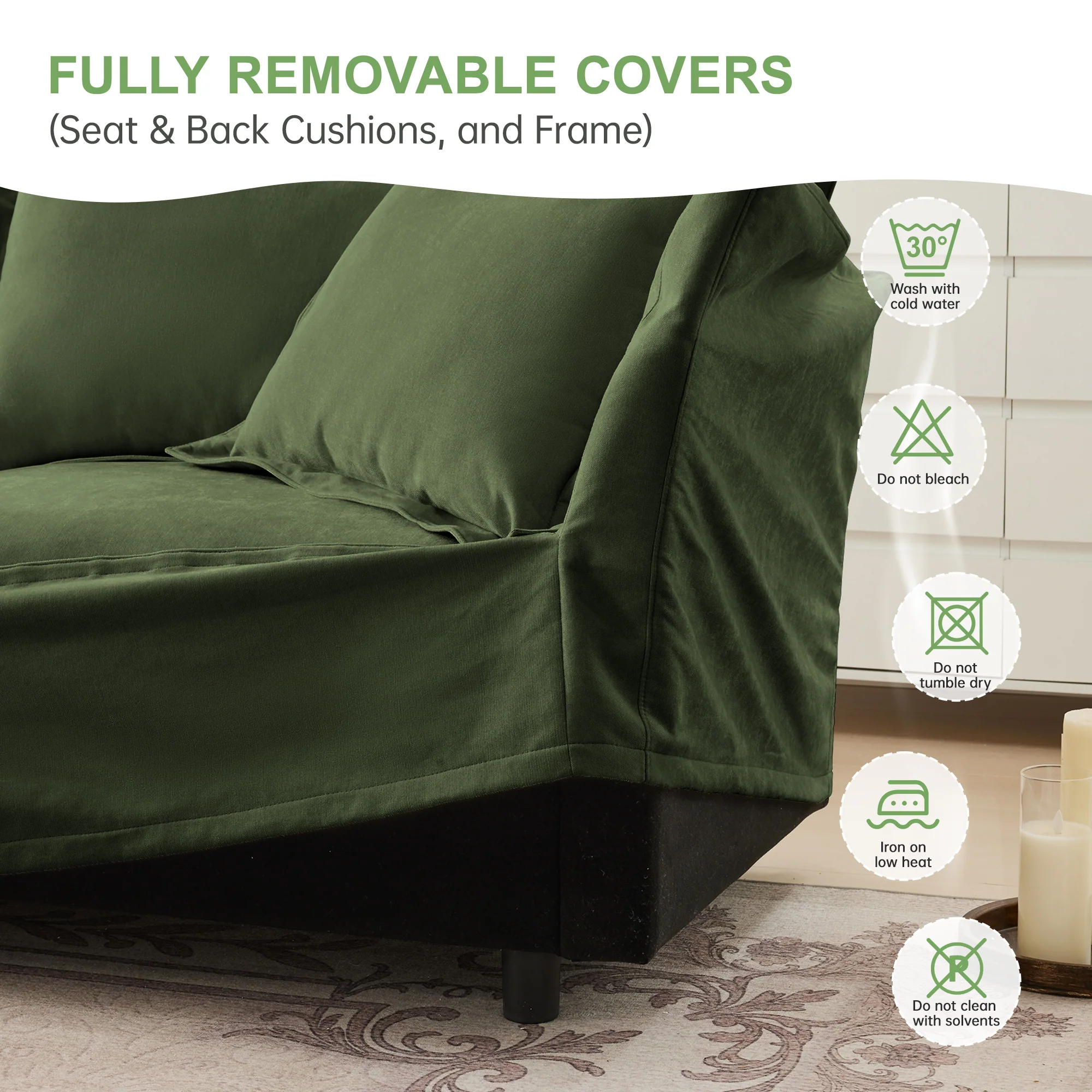 Walker Edison | Wide Deep Seat Slipcovered Loveseat Sofa with 2 Ottomans - Image 8