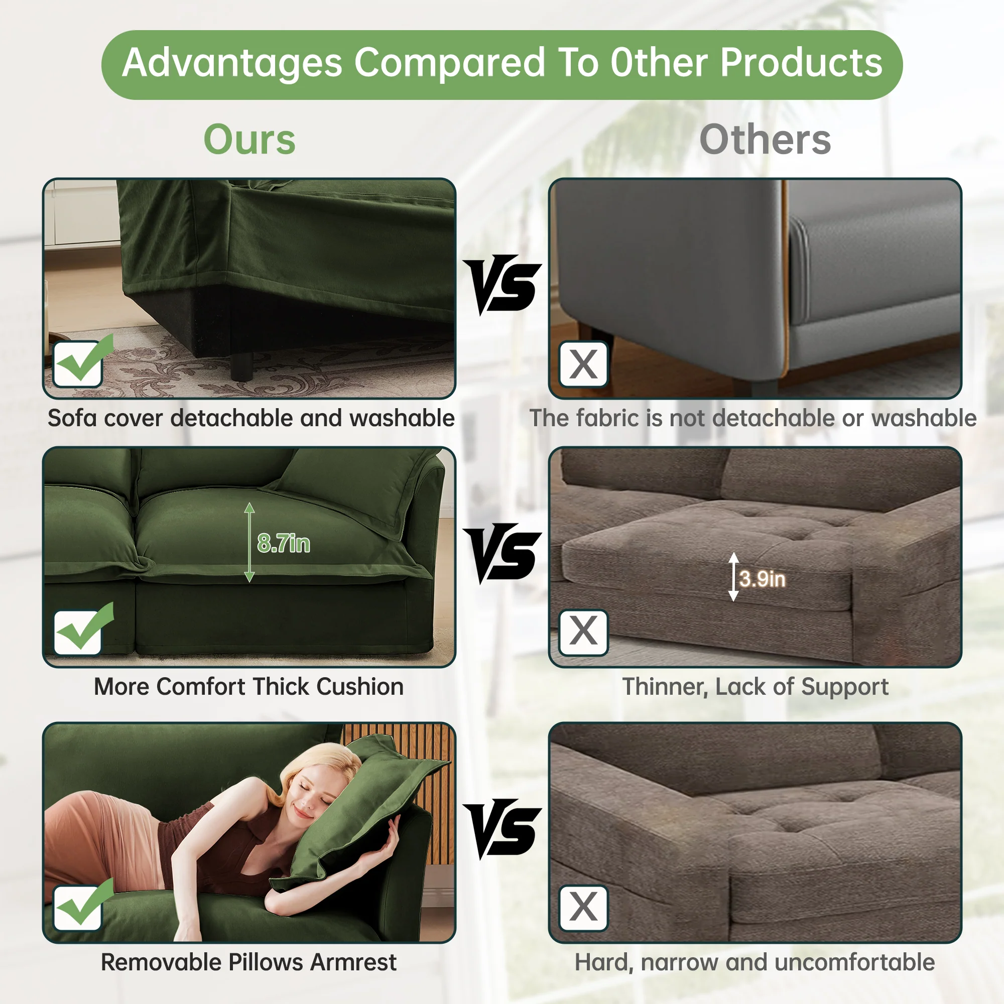 Walker Edison | Wide Deep Seat Slipcovered Loveseat Sofa with 2 Ottomans - Image 9