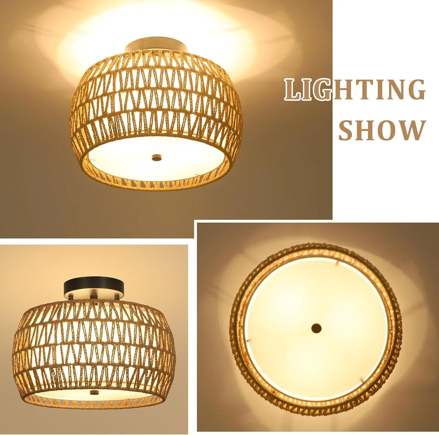 Walker Edison | Boho Rattan Flush Mount Ceiling Light - Image 3