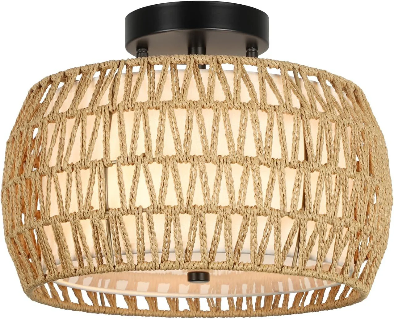 Walker Edison | Boho Rattan Flush Mount Ceiling Light - Image 4