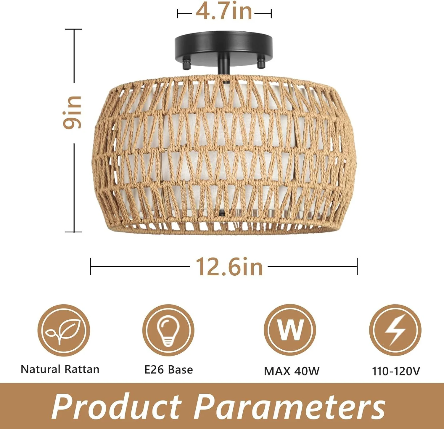 Walker Edison | Boho Rattan Flush Mount Ceiling Light - Image 5