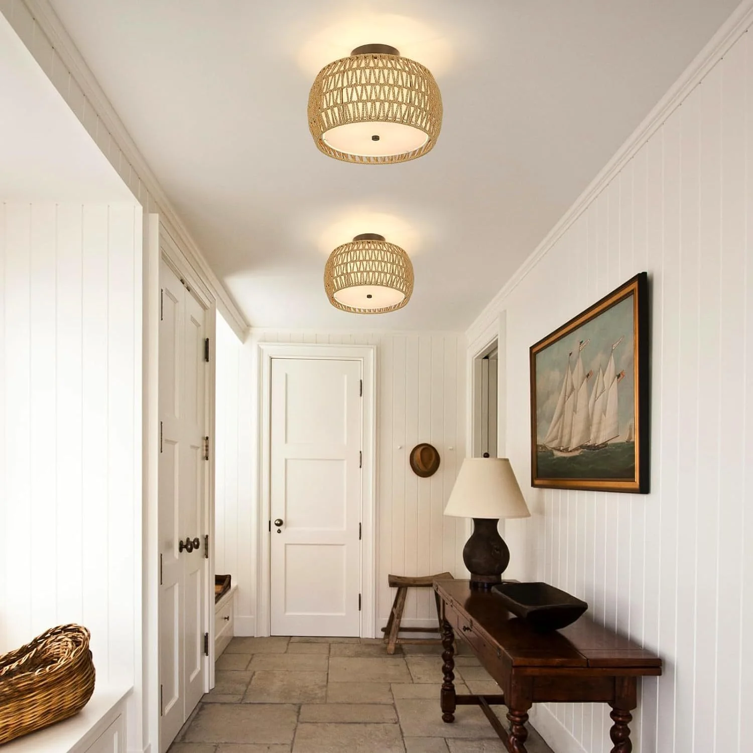 Walker Edison | Boho Rattan Flush Mount Ceiling Light - Image 8