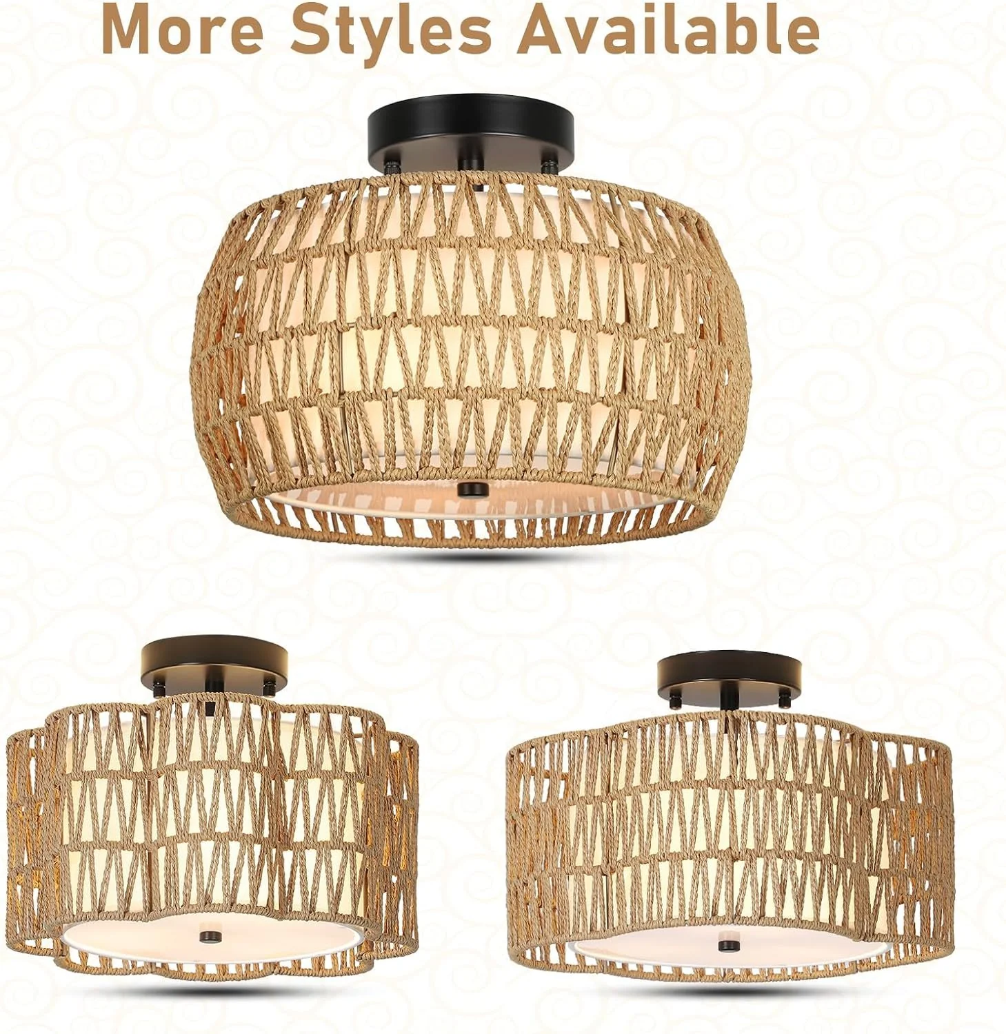 Walker Edison | Boho Rattan Flush Mount Ceiling Light - Image 9