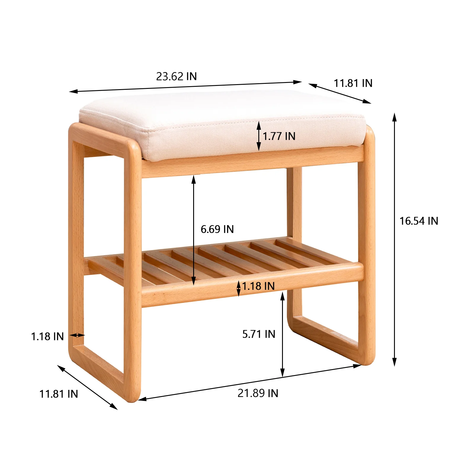 Walker Edison | Natural Solid Wood Entryway Shoe Bench - Image 3