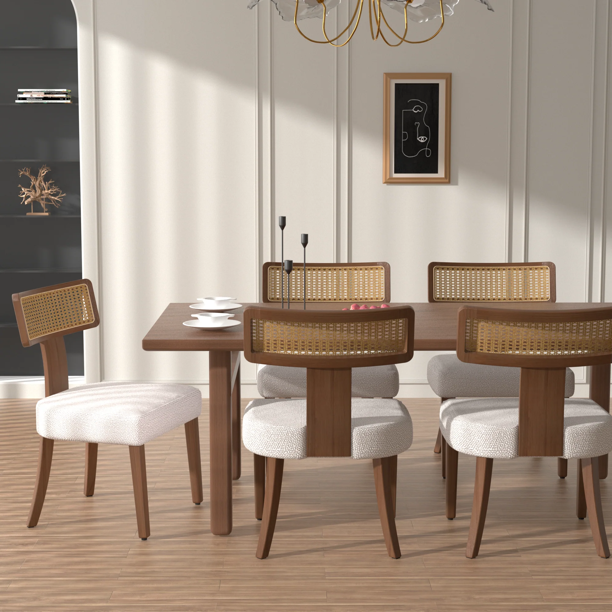 Wood and Rattan Mid Century Modern Dining Chairs Set of 2 - Image 2