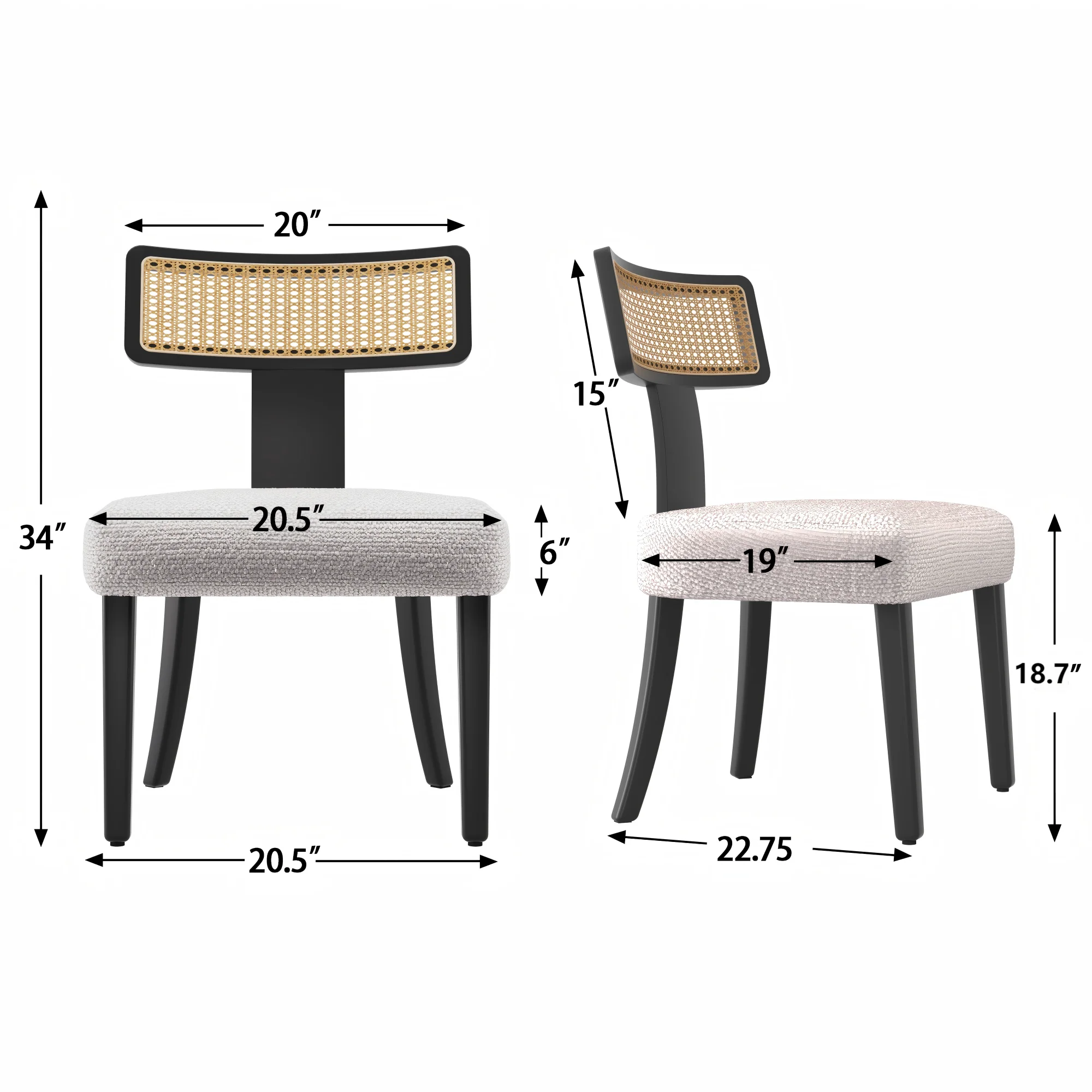 Wood and Rattan Mid Century Modern Dining Chairs Set of 2 - Image 4