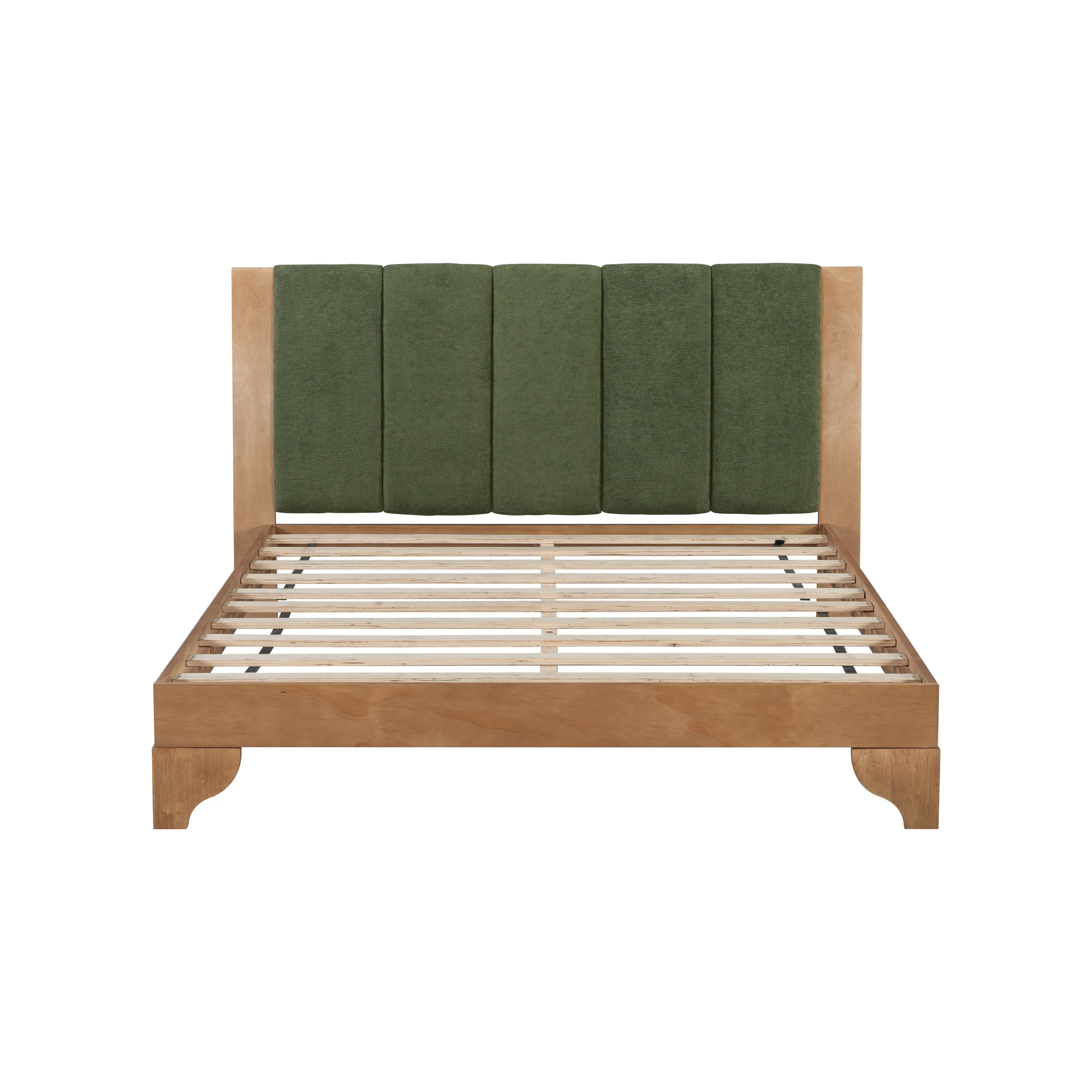 Premium Pine Wood Queen Bed Frame,Queen Size Bed Frame with Headboard Included,Mid Century Modern Bed,Natural&Green Color - Image 4