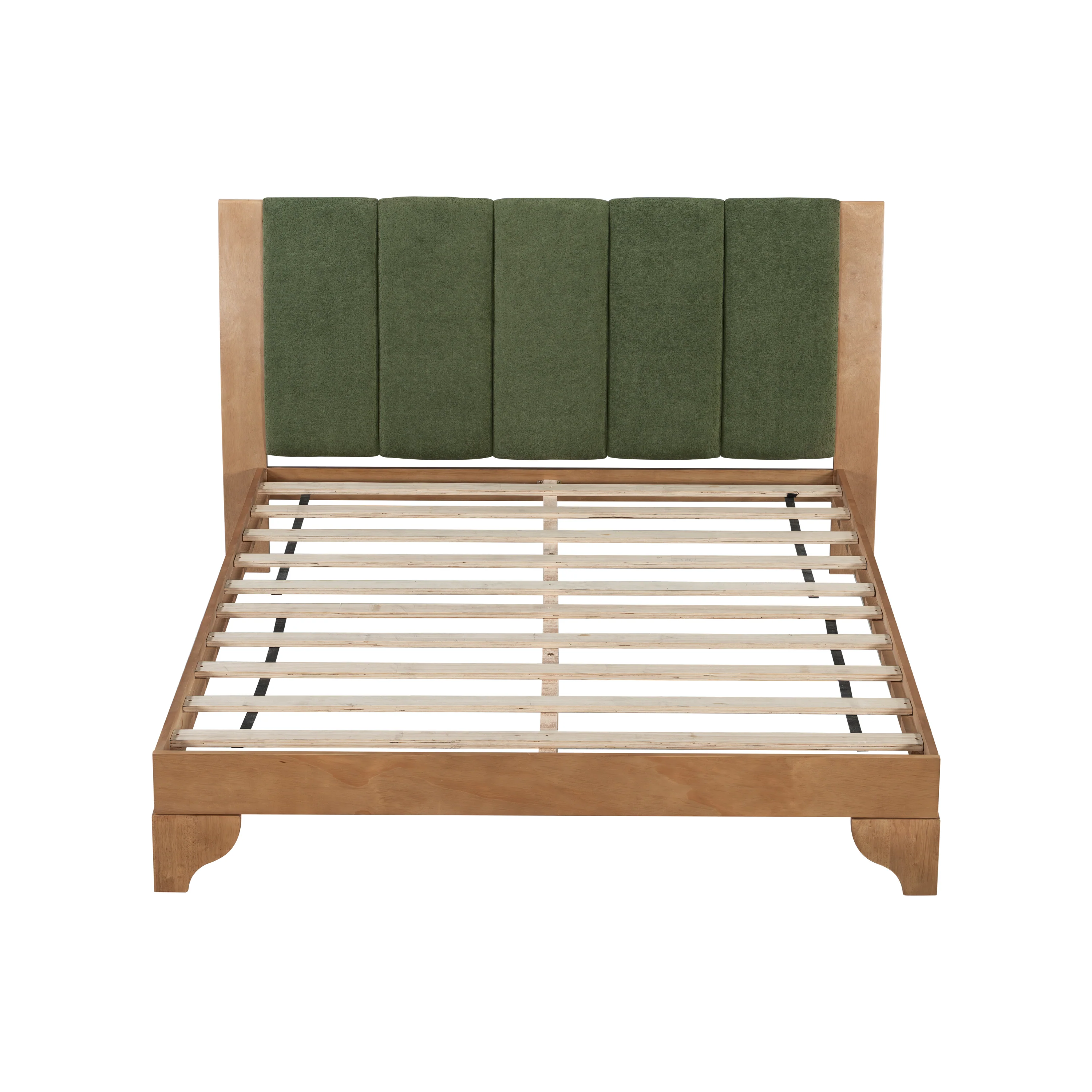 Premium Pine Wood Queen Bed Frame,Queen Size Bed Frame with Headboard Included,Mid Century Modern Bed,Natural&Green Color - Image 5